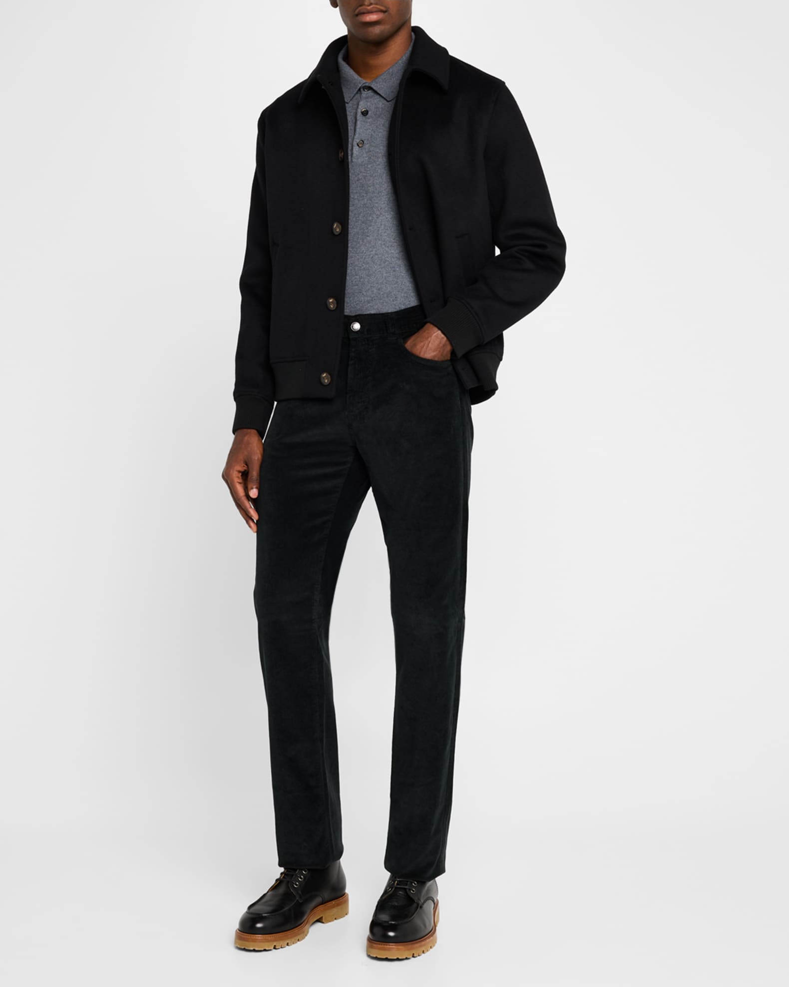 Men s Wool Button Front Bomber Jacket