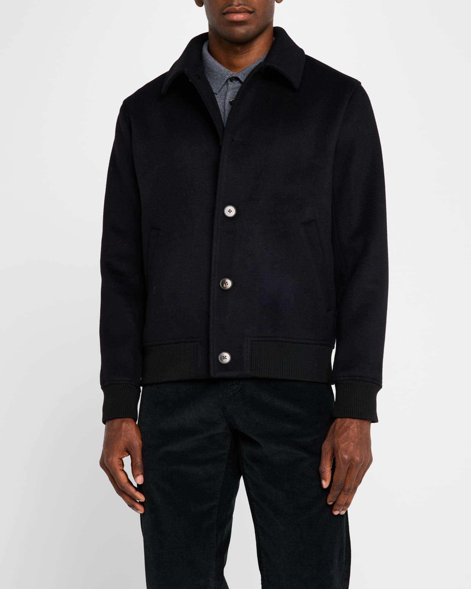 Men s Wool Button Front Bomber Jacket