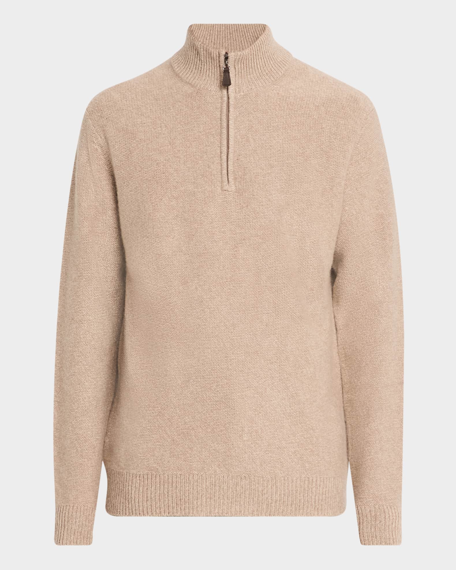 Neiman Marcus Men s Marled Cashmere Quarter Zip Sweater Camel Men s L Sweaters Zip Up Half Zip Quarter Zip Sweaters