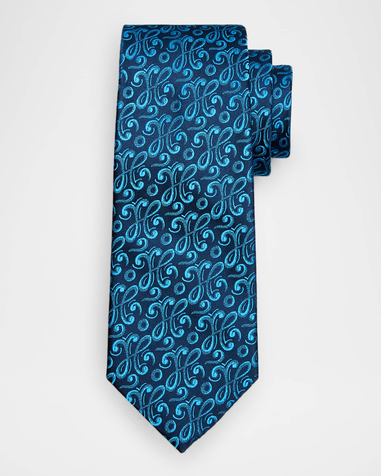 Men's Curly Embroidered Silk Tie 0