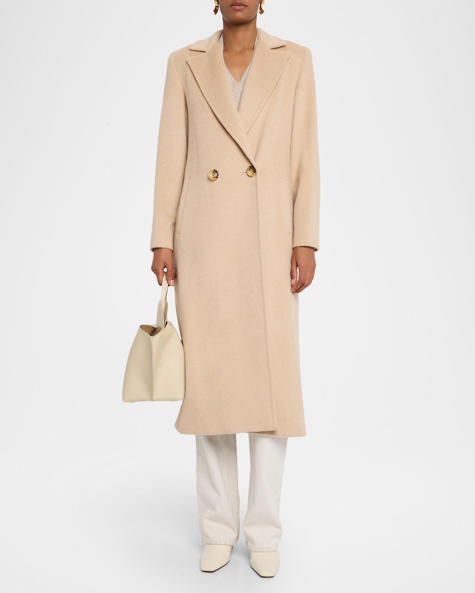 Sofia Cashmere Double-Breasted Long Camel Wool Coat | Neiman Marcus