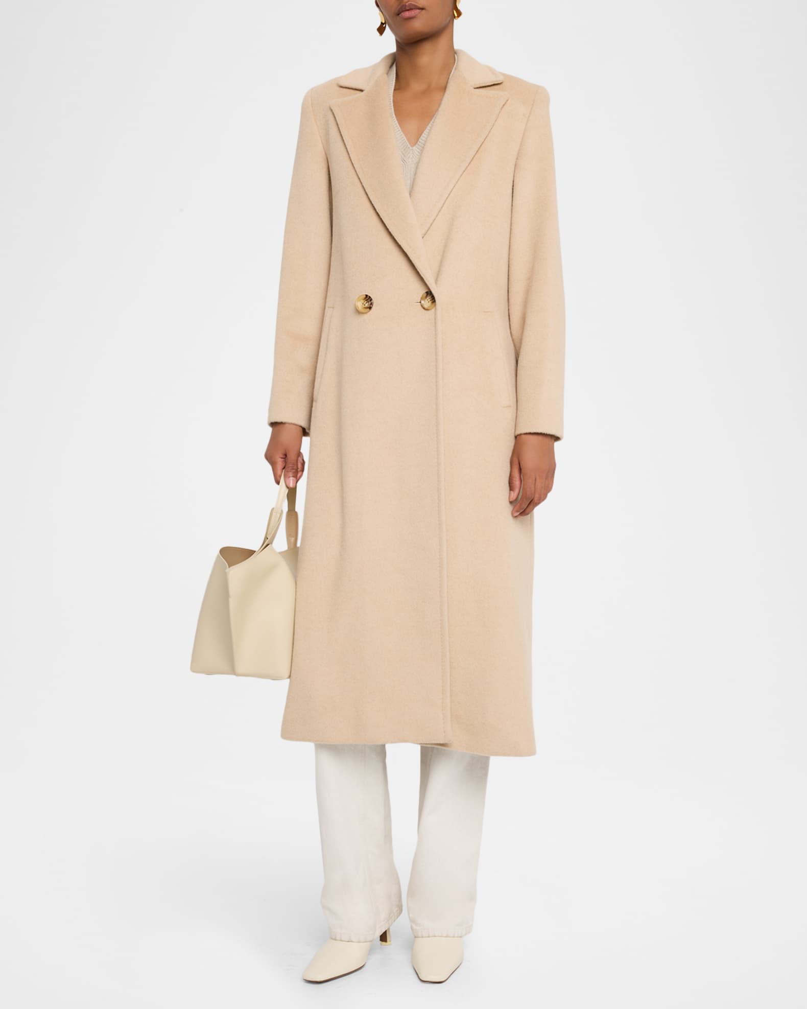 ジャケット・アウター Camel Cashmere Double Breasted Long Coat Sofia Cashmere Double-Breasted Long Camel Wool Coat | Neiman Marcus
