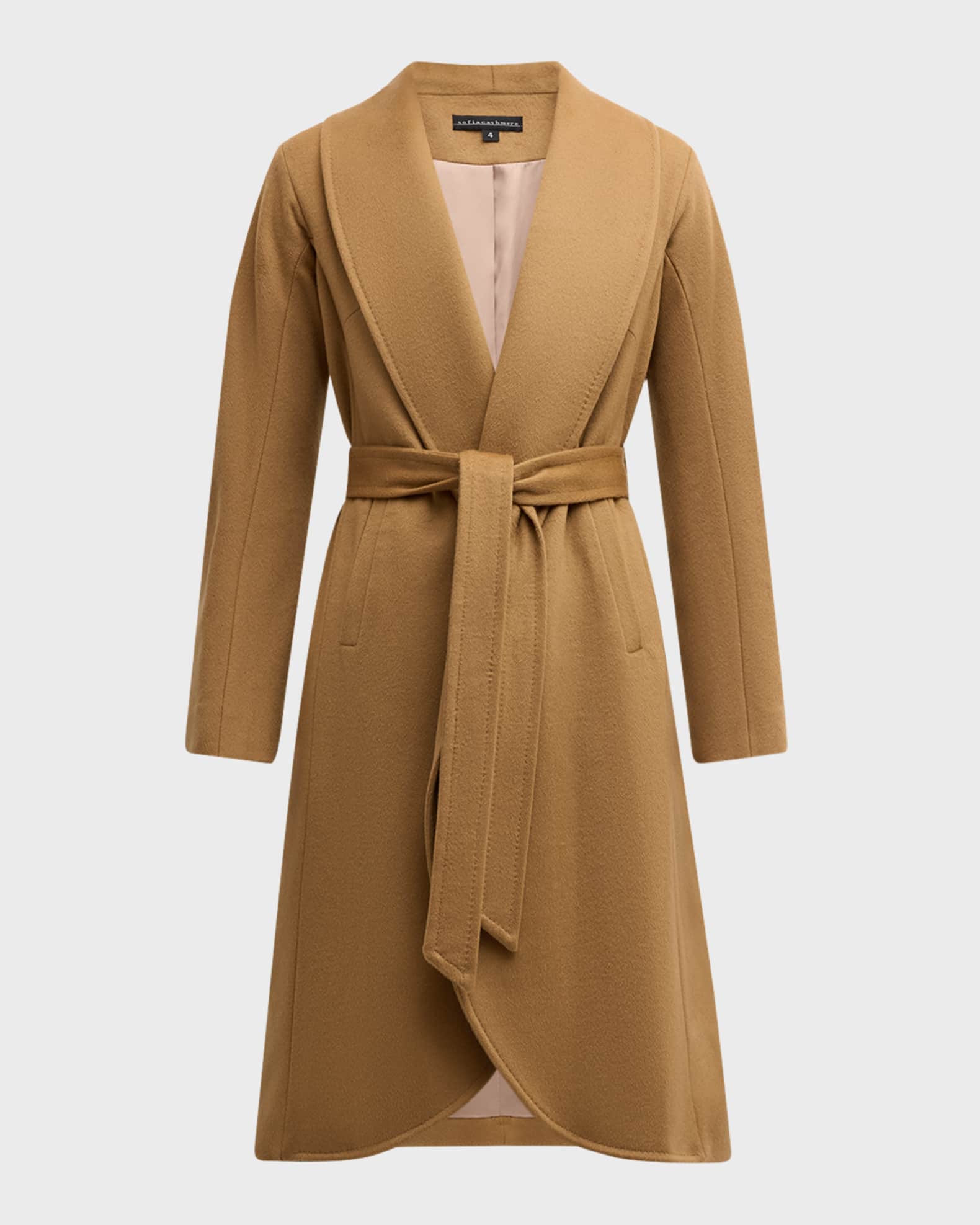 Sofia Cashmere Pickstitch Cashmere Wrap Coat Camel