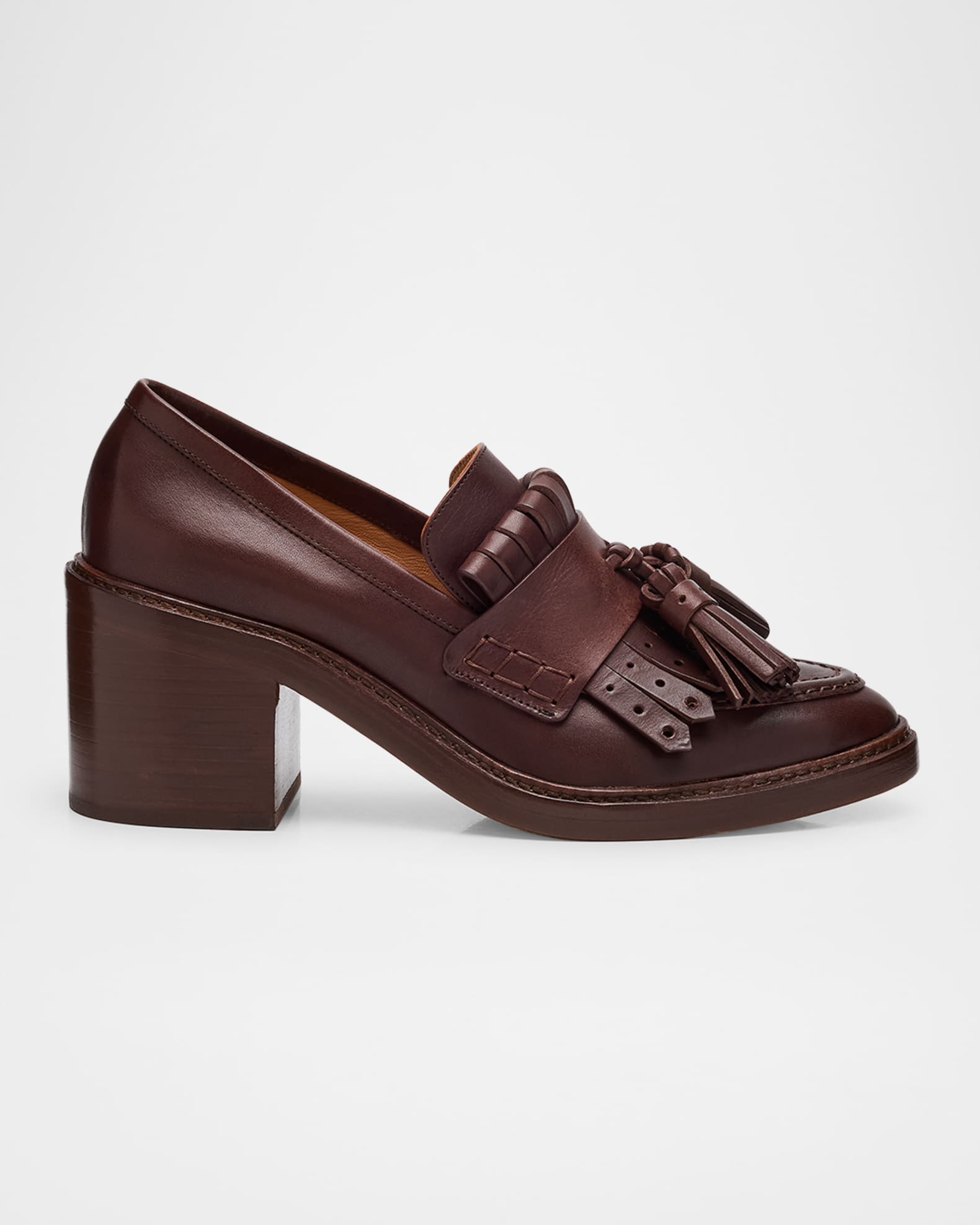 Fiona Leather Tassel Heeled Loafers 0
