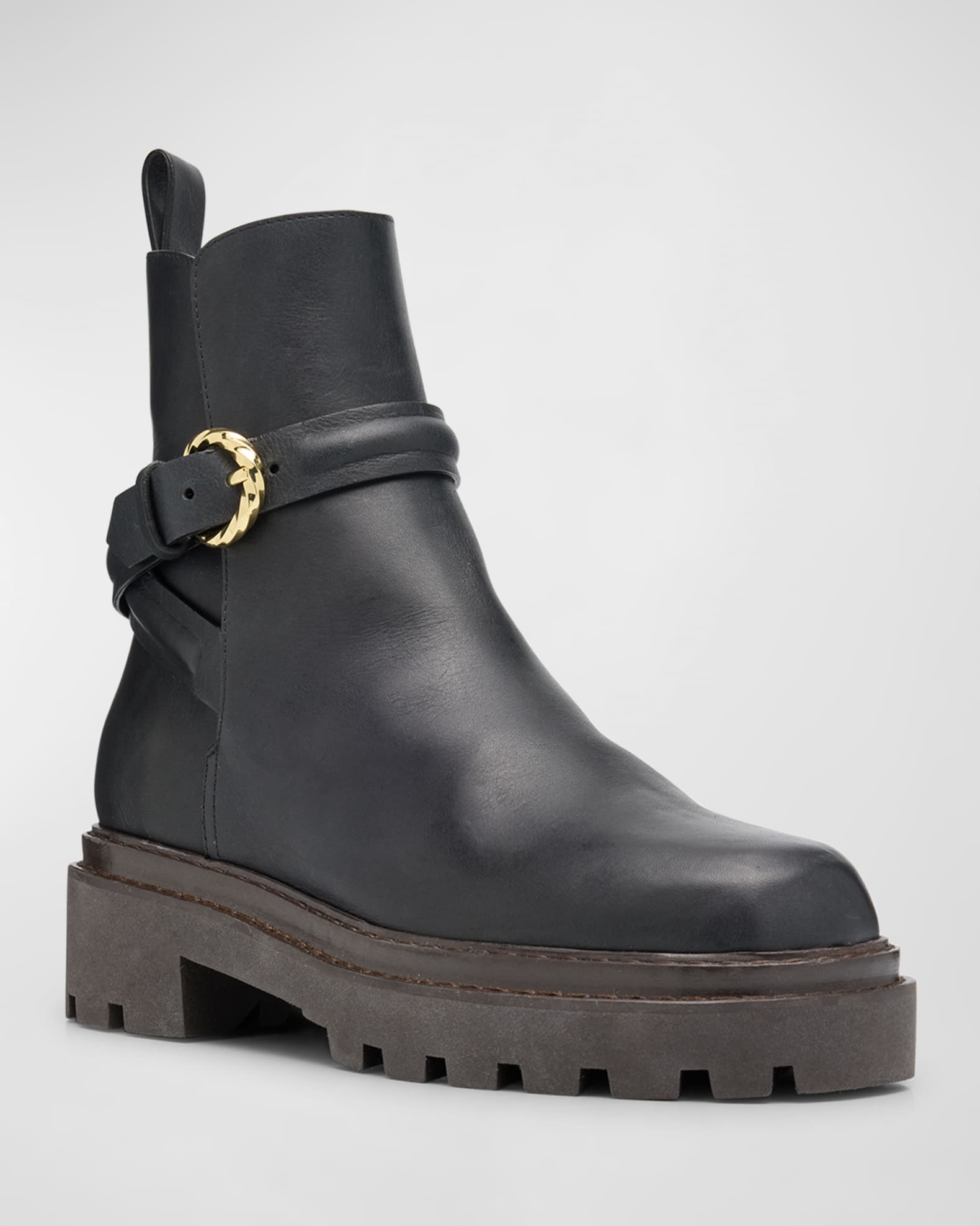 Ulla Johnson Lennon Leather Buckle Lug-Sole Boots | Neiman Marcus