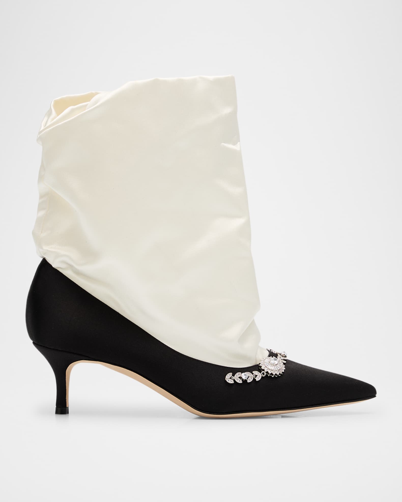 Manolo Blahnik Bicolor Satin Crystal Bootie Pumps Neiman Marcus