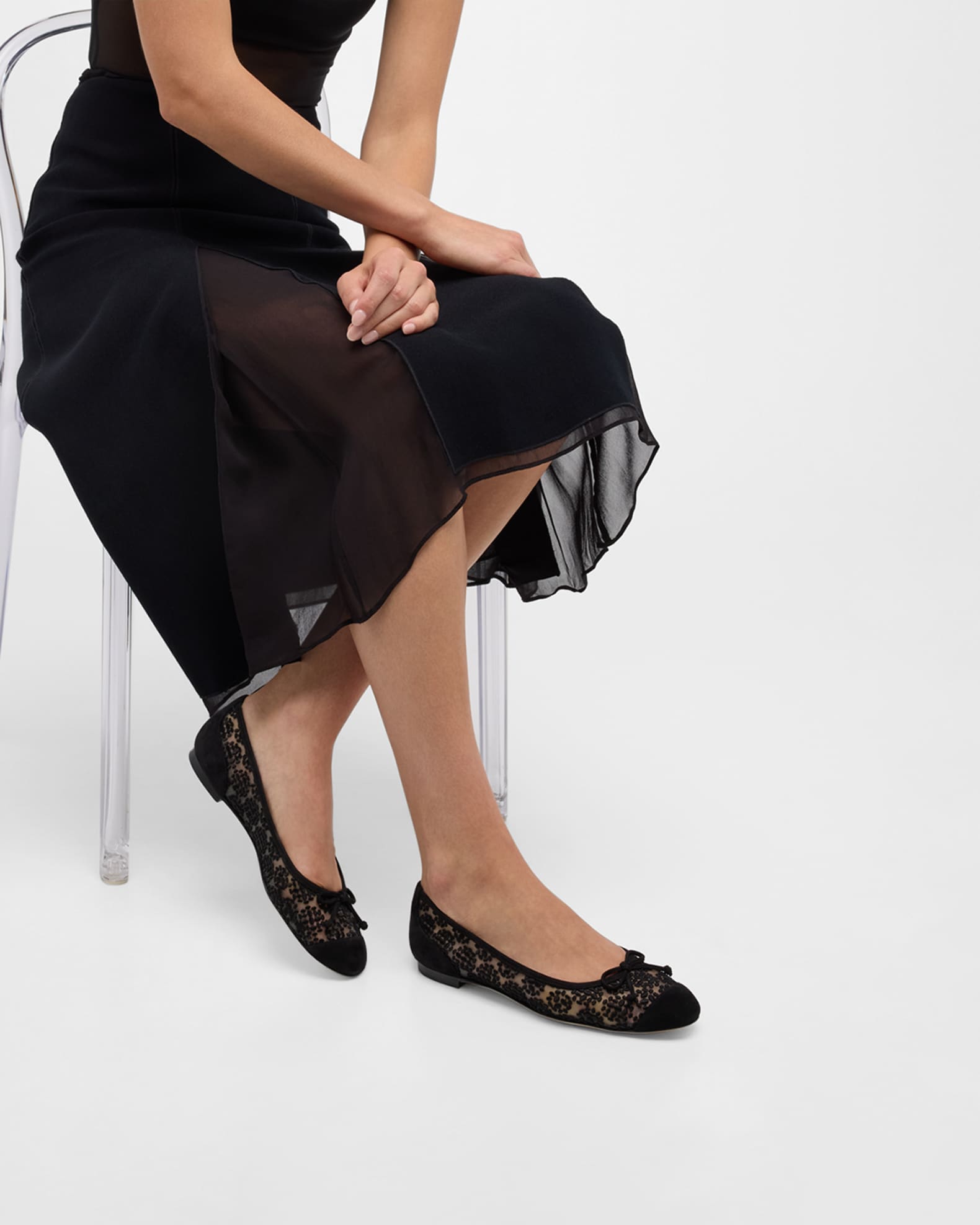 Manolo Blahnik Capbal Lace Cap-Toe Ballerina Flats | Neiman Marcus