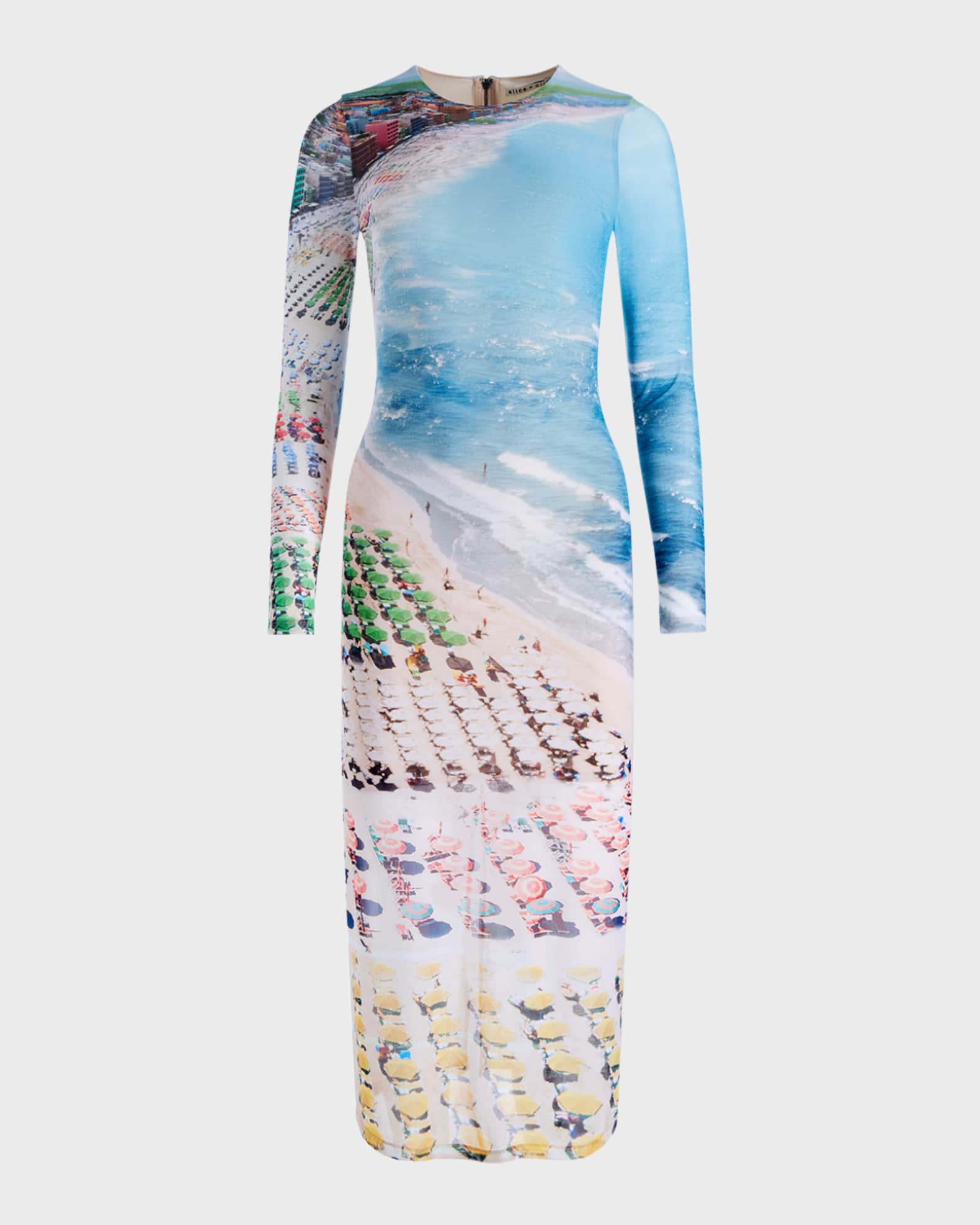 Alice + Olivia Whispering Waves Delora Long-Sleeve Midi Dress