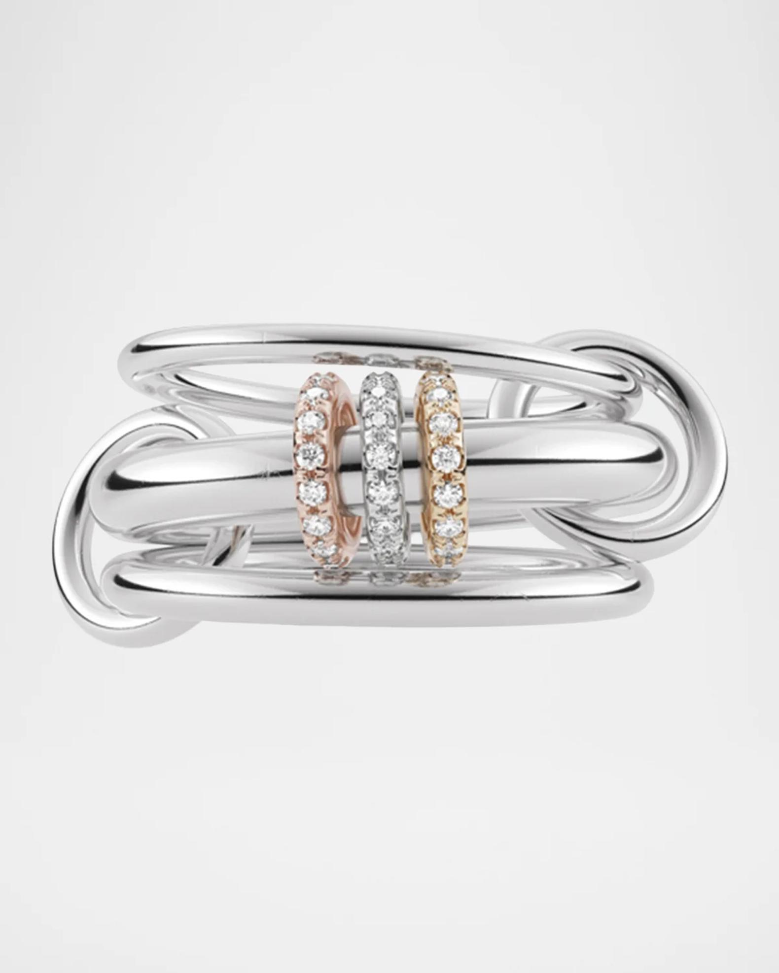 Spinelli Kilcollin Gemini SG Pave Three-Link Ring with Diamonds