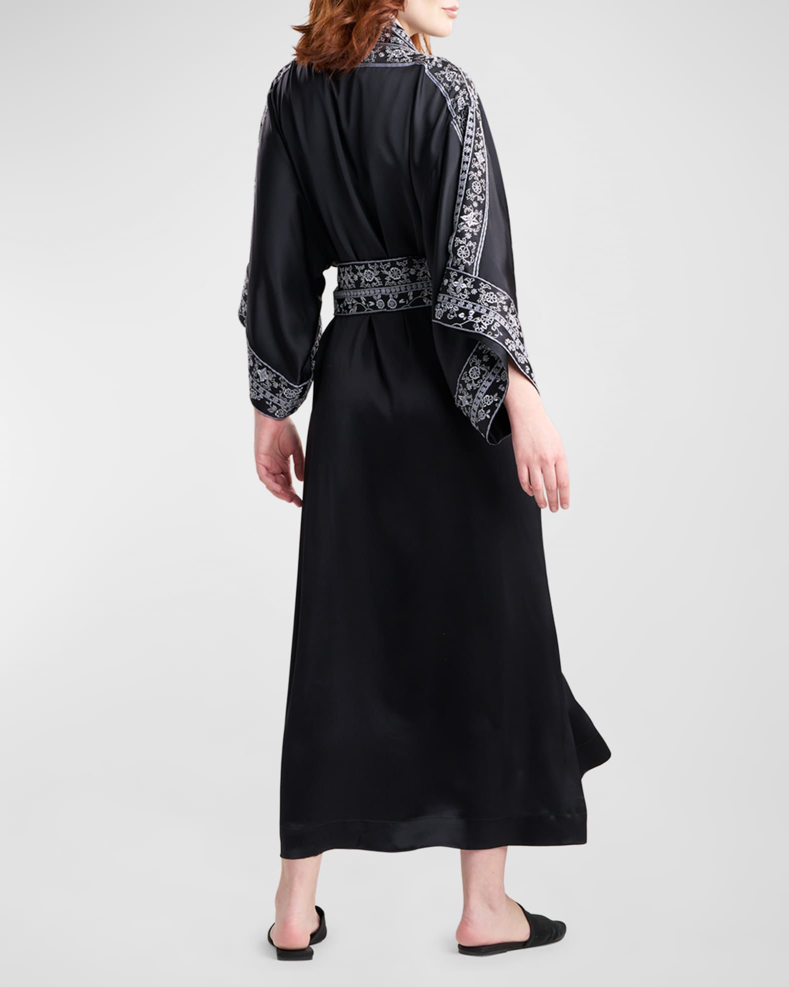 Josie Natori Ysobel Floral Embroidered Silk Robe Neiman Marcus