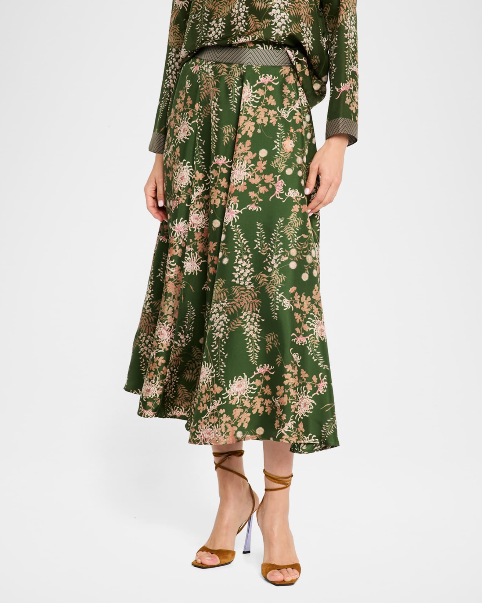 Silk midi skirt floral store