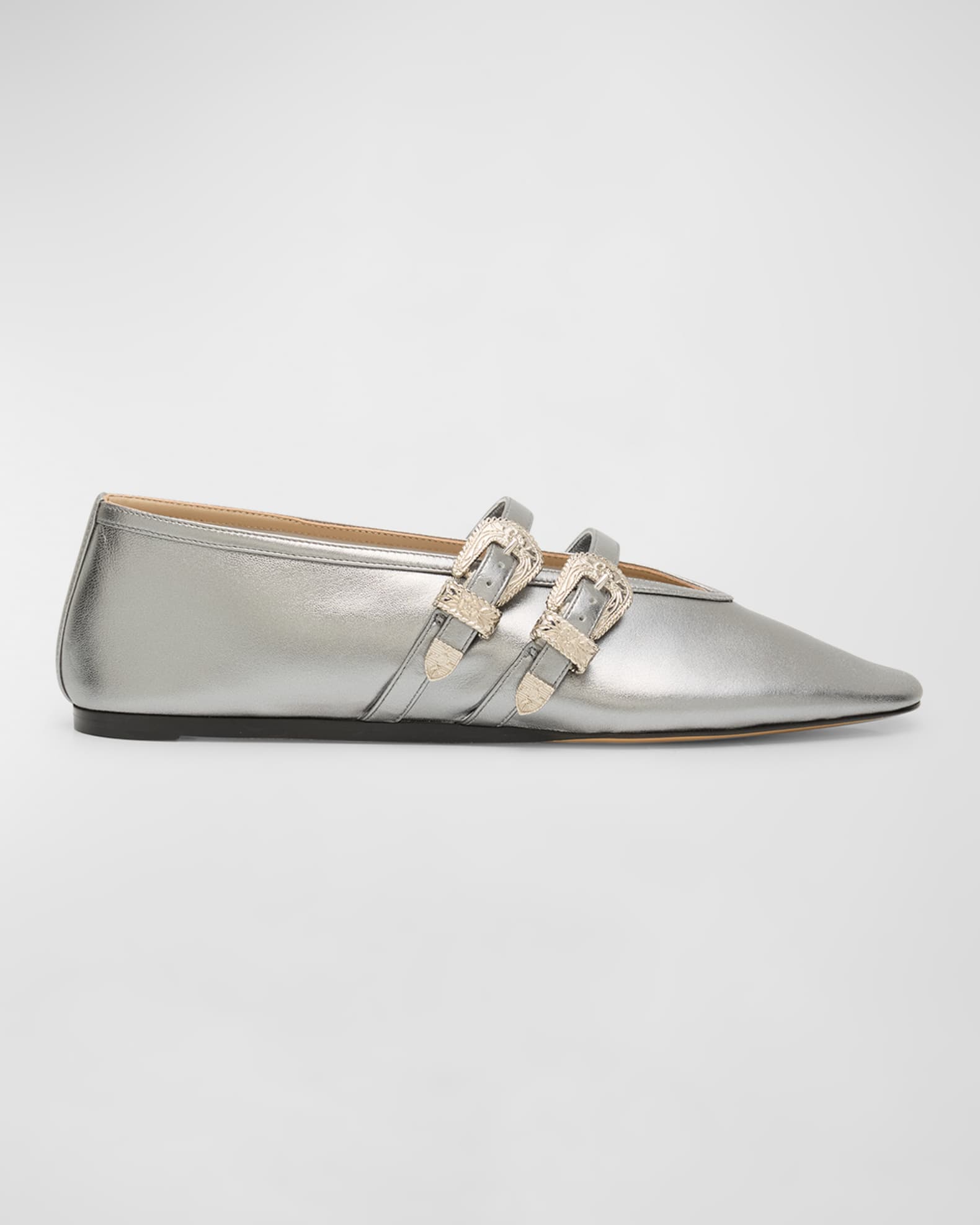 Le Monde Beryl Claudia Metallic Western Buckles Ballerina Flats