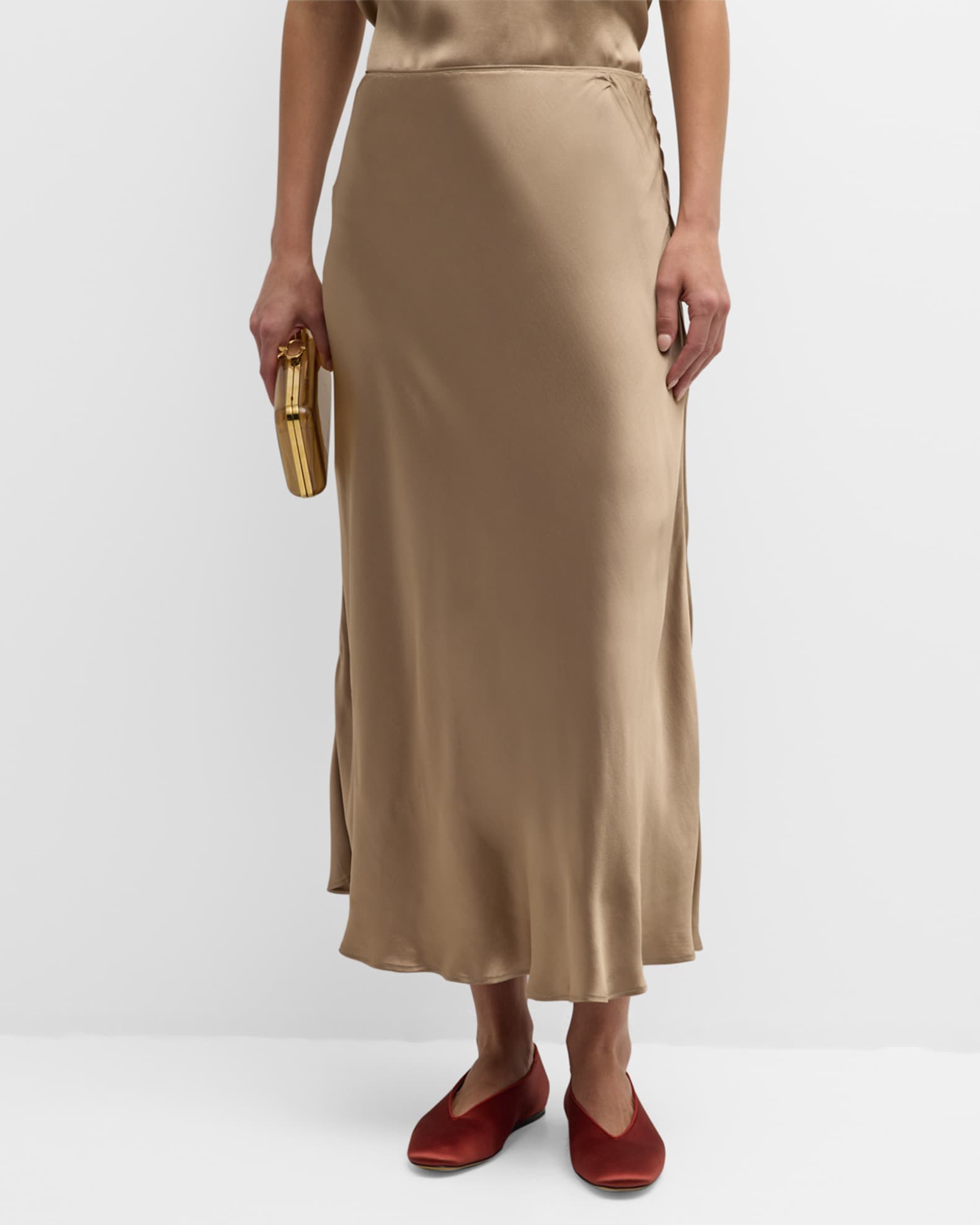 Bias-Cut Viscose Satin Midi Skirt 1