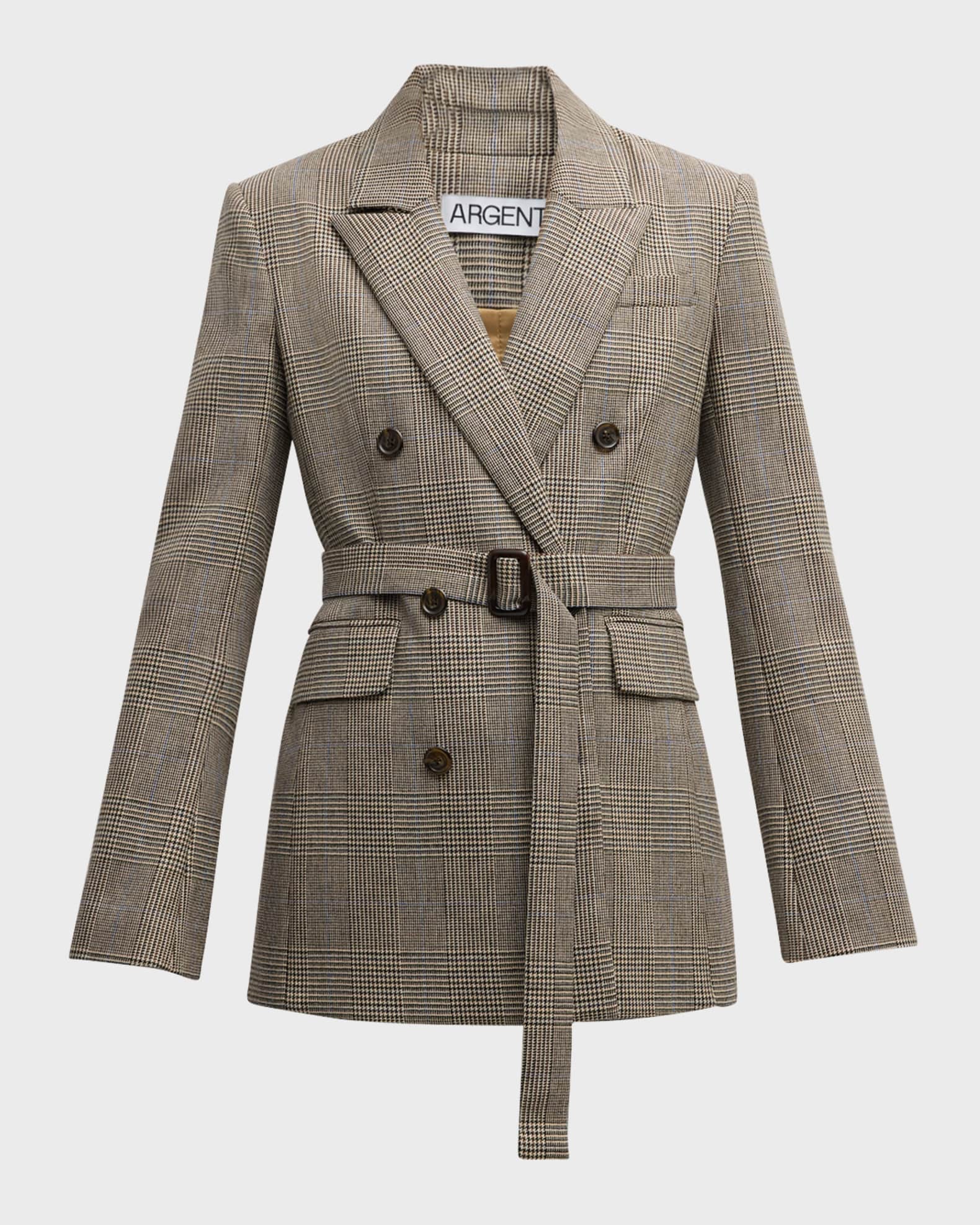 Belted Plaid Houndstooth Blazer