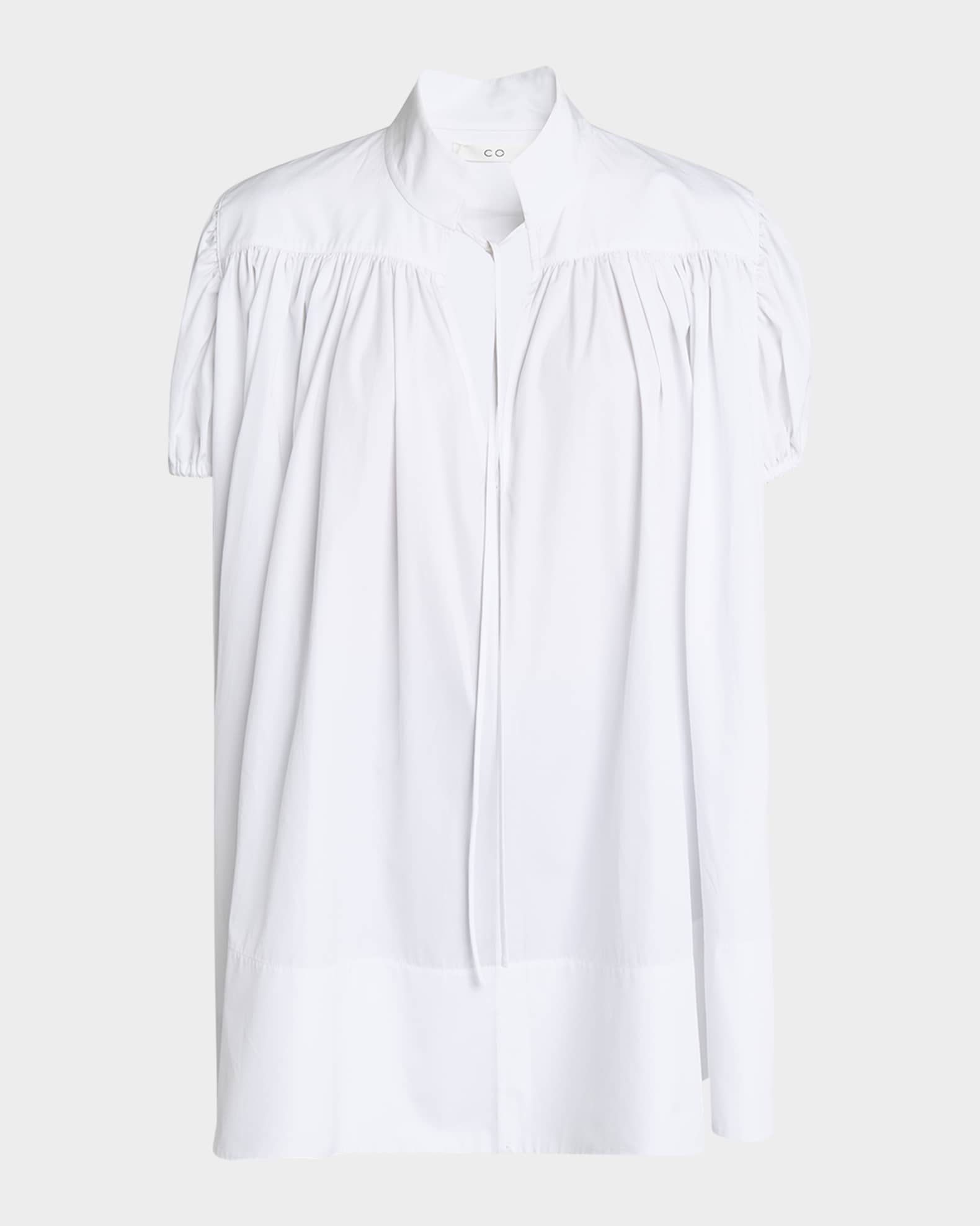Gathered Short-Sleeve Cotton Tunic Top 0