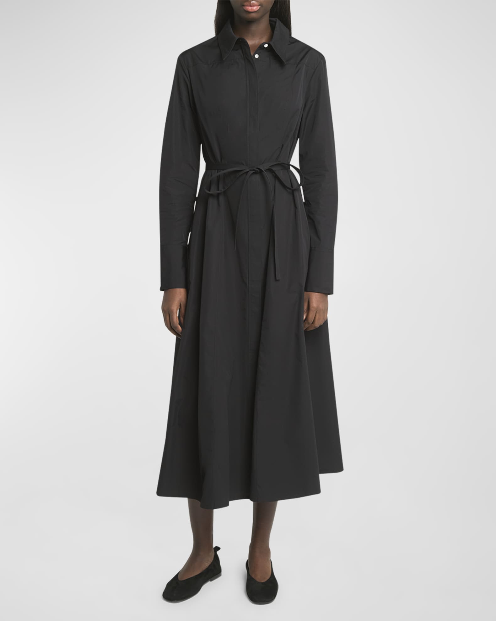 Long-Sleeve Belted Maxi Shirtdress 1