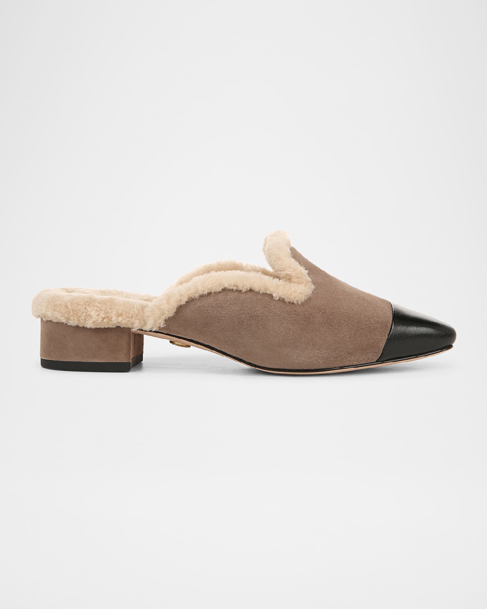Cecile Suede Shearling Cap-Toe Mules 0