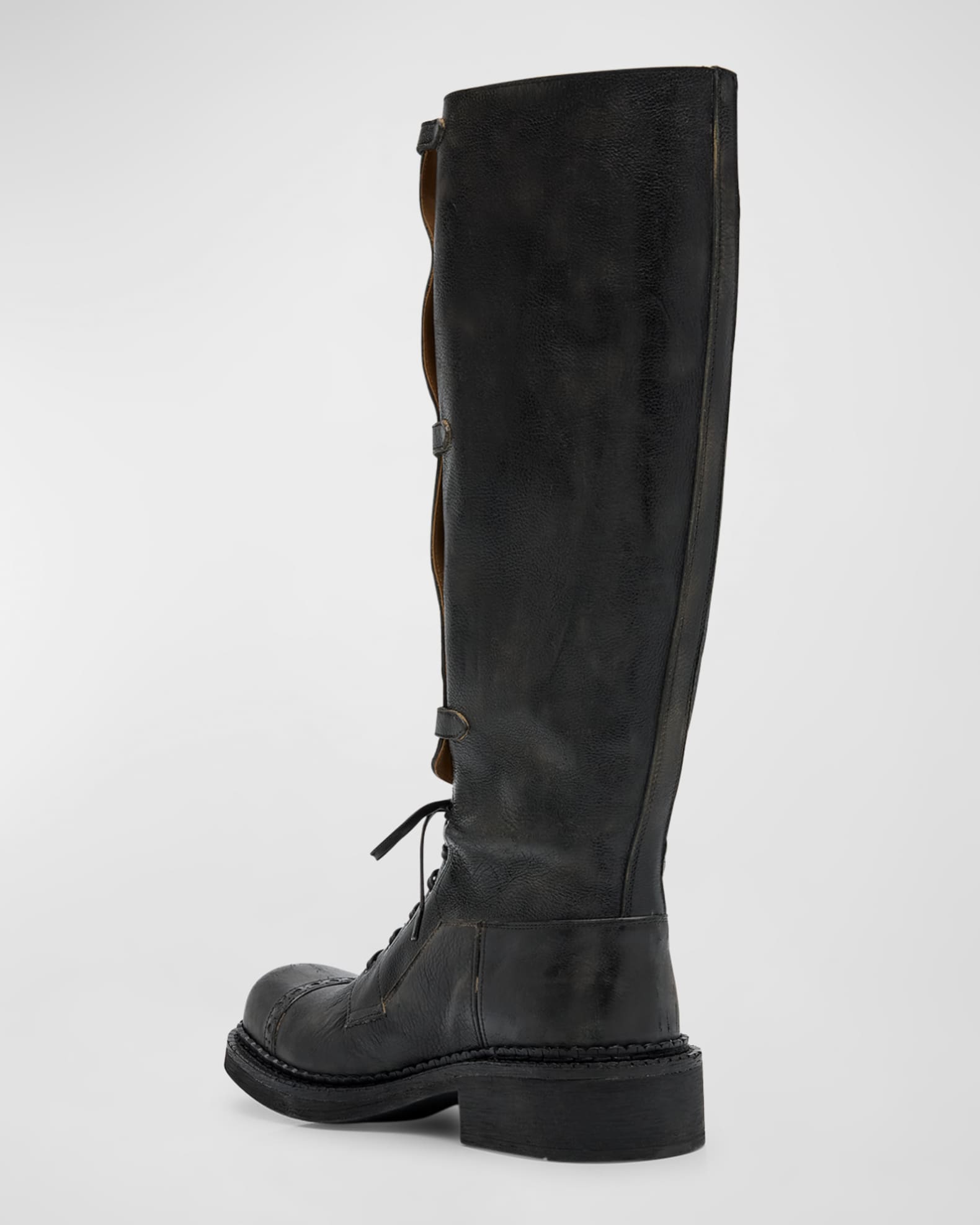 Antic Buckle Distressed Leather Knee High Boots