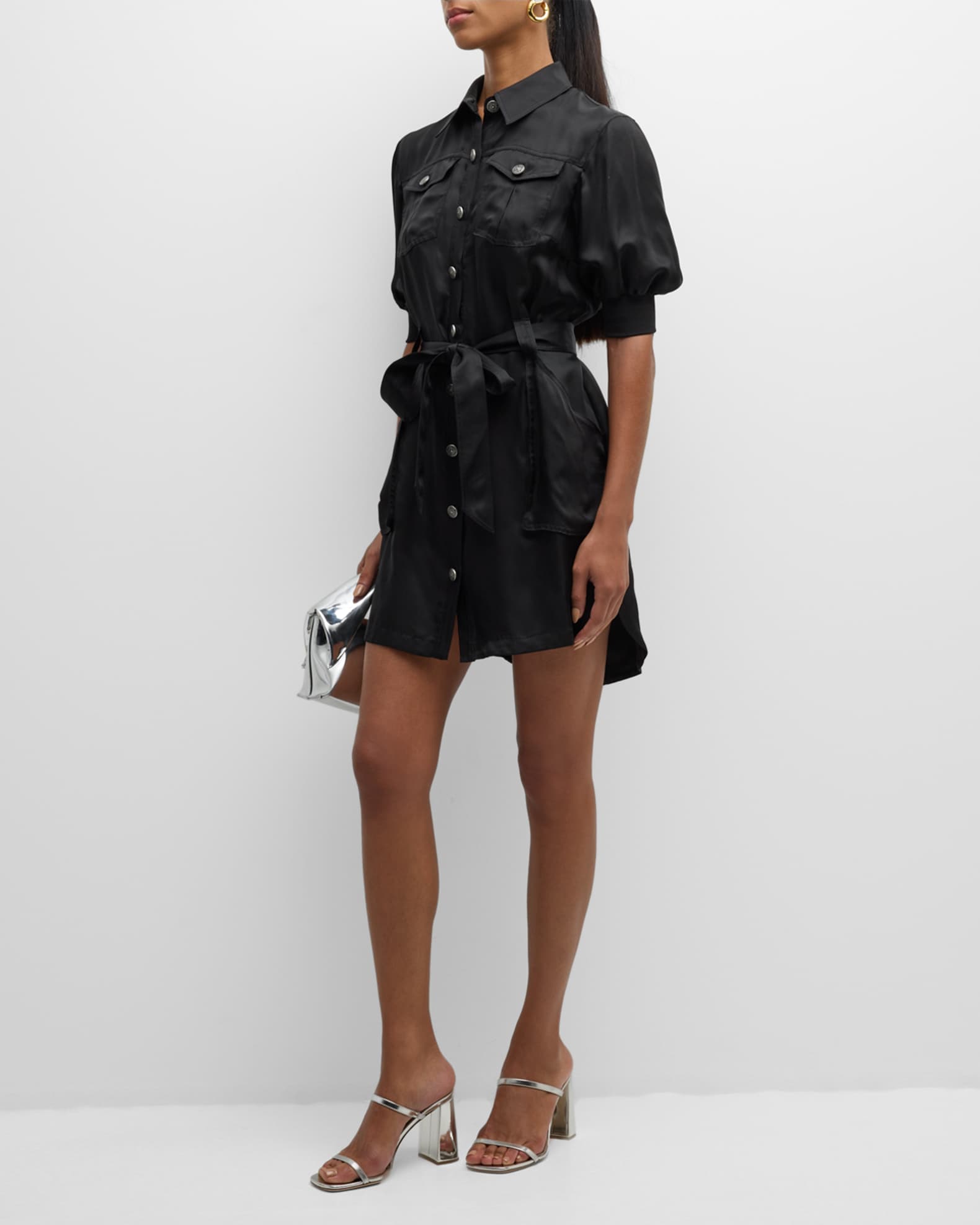 Damla Belted Puff Sleeve Mini Shirtdress