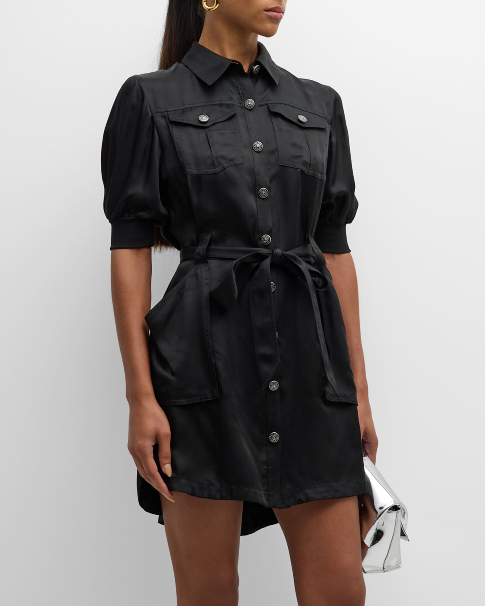 ワンピース Mistral Belted Shirt Dress Cinq a Sept Damla Belted Puff-Sleeve Mini Shirtdress | Neiman Marcus