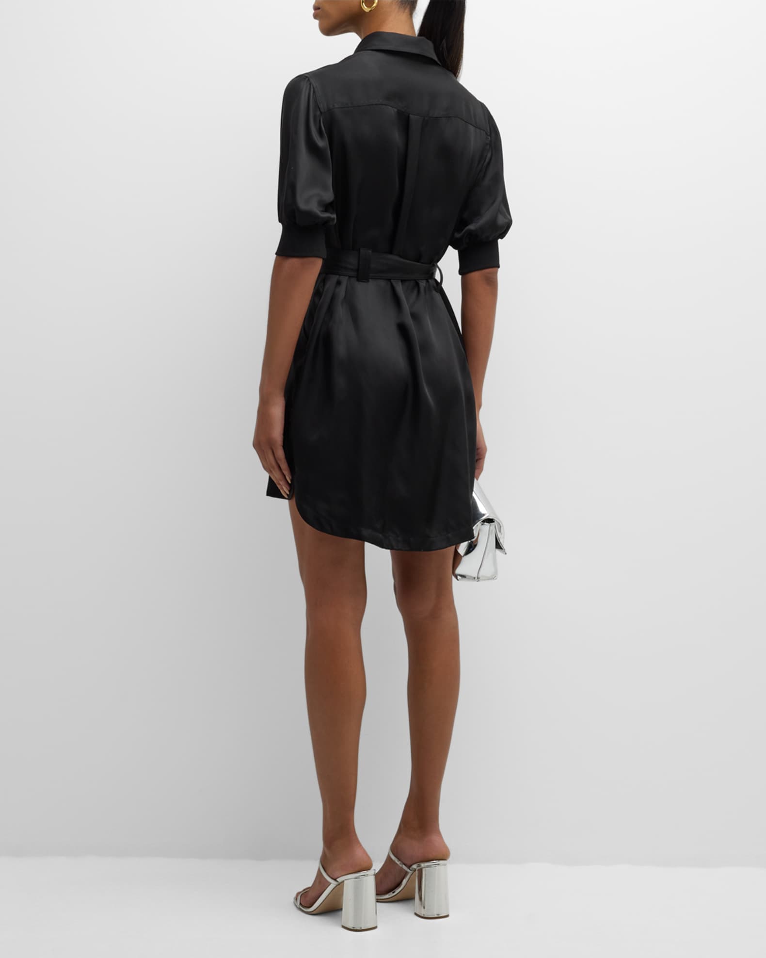 Cinq a Sept Damla Belted Puff-Sleeve Mini Shirtdress | Neiman Marcus