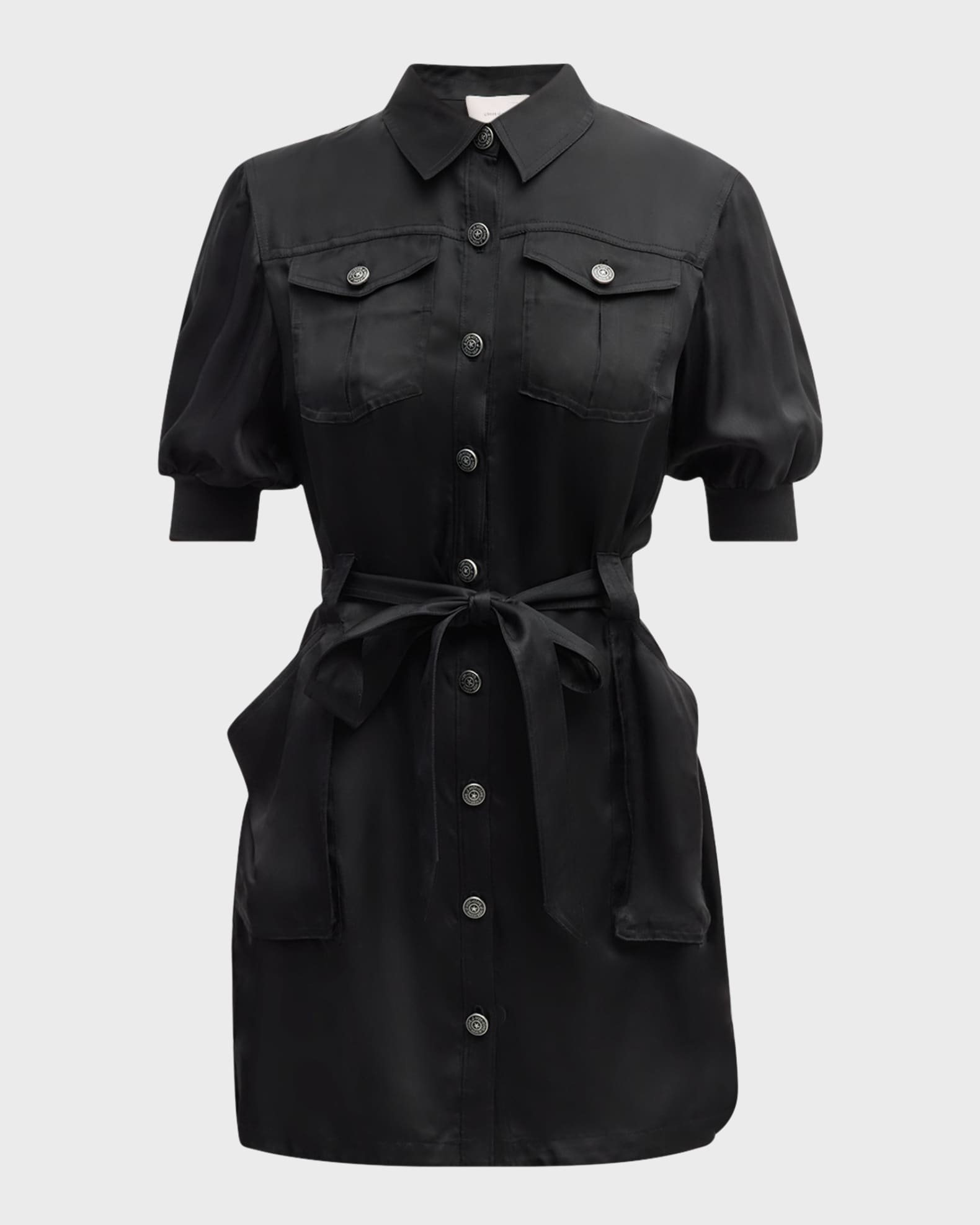 Damla Belted Puff-Sleeve Mini Shirtdress 0