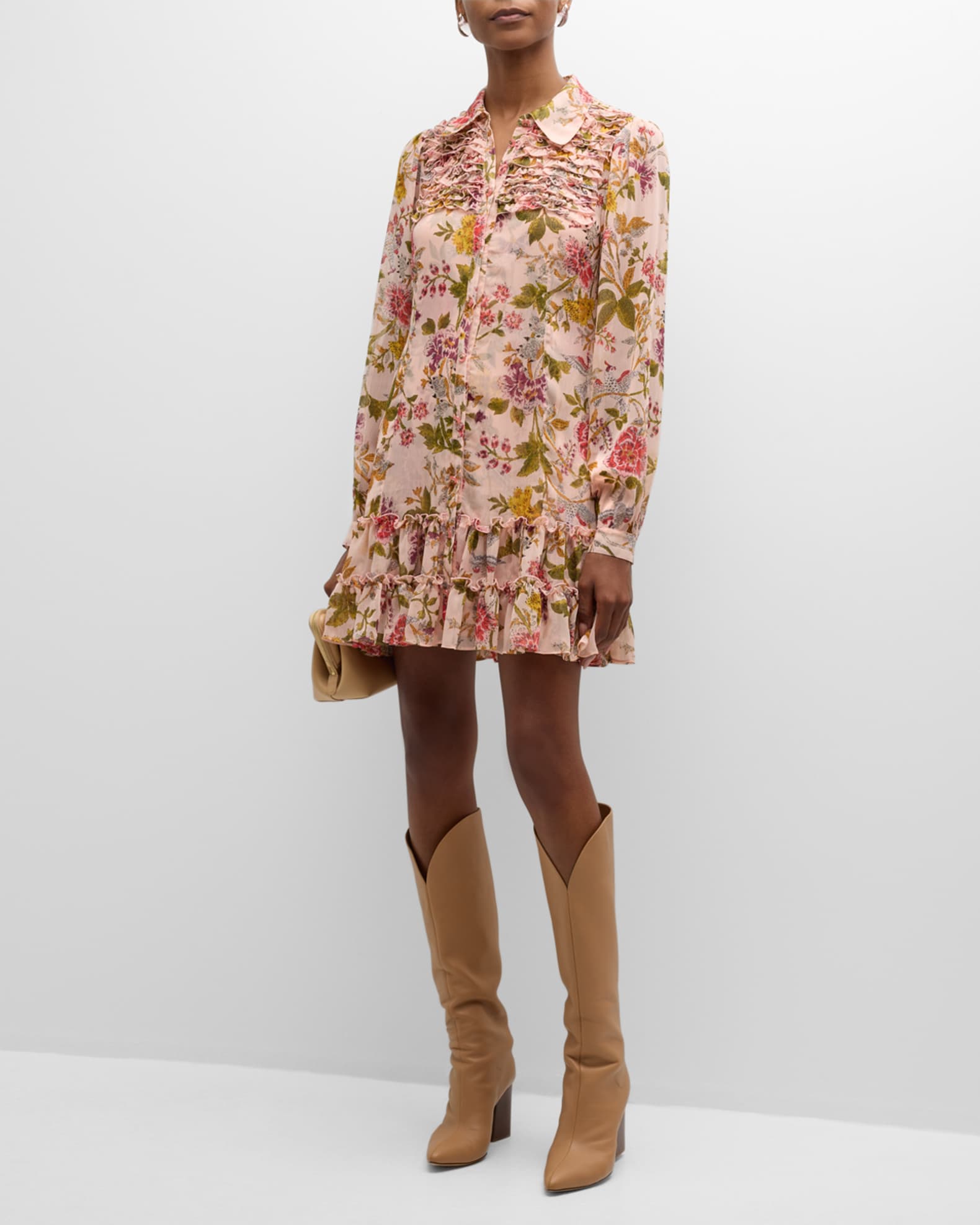 Barnes Floral Long Sleeve Mini Shirtdress
