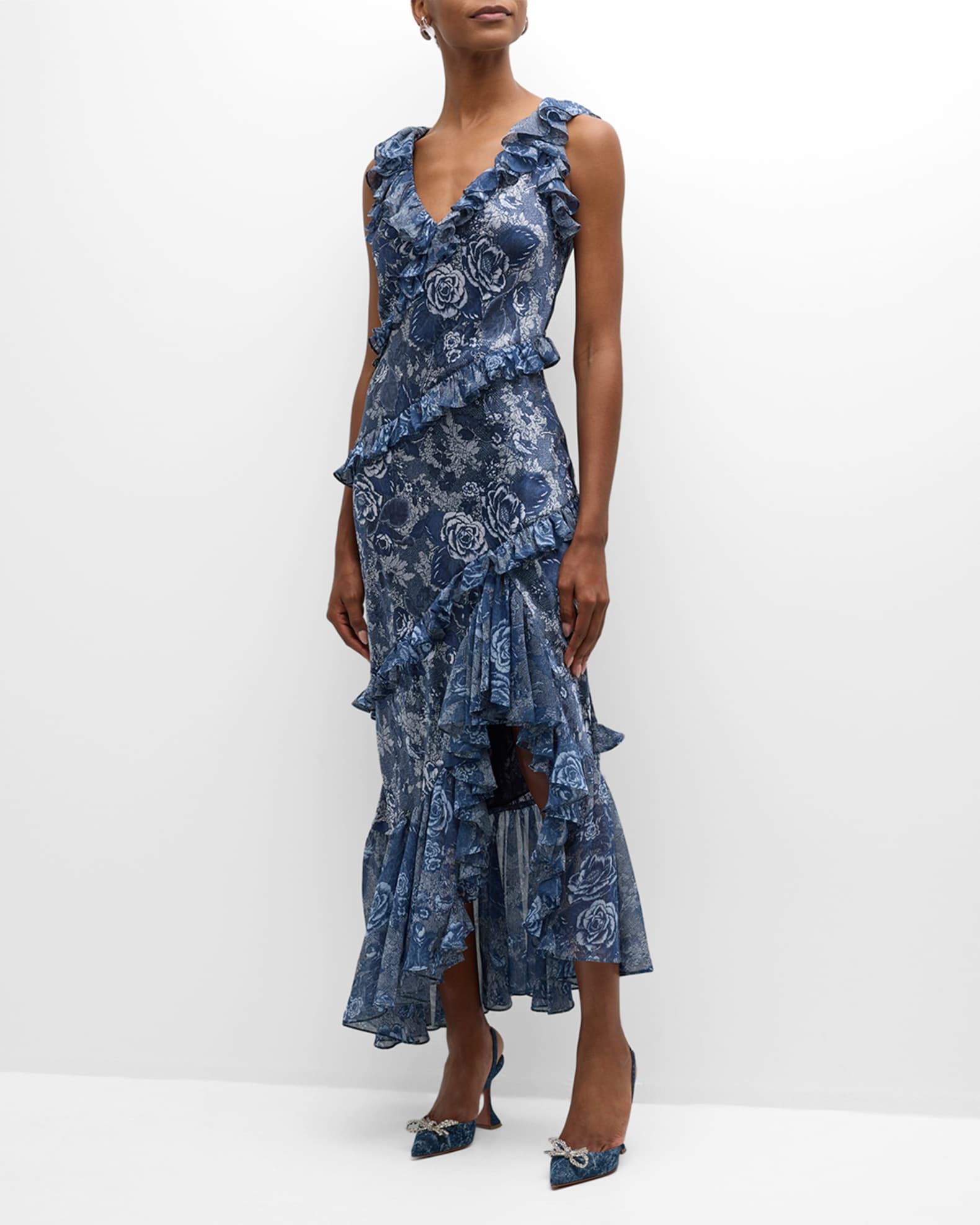 Cinq a Sept Ora Indigo Floral Sleeveless Maxi Dress | Neiman Marcus