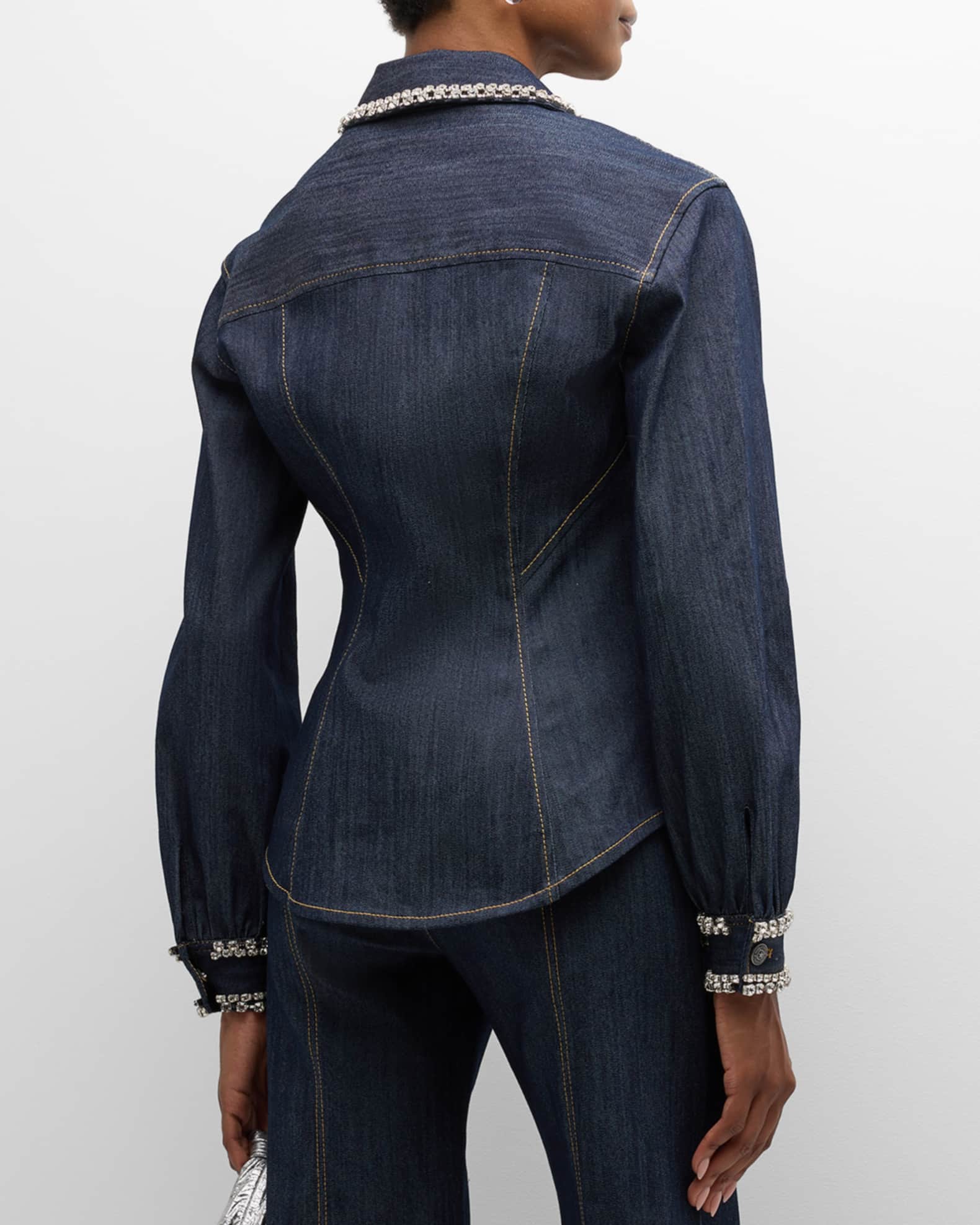 Cinq a Sept Autumn Embellished Denim Button-Front Top | Neiman Marcus