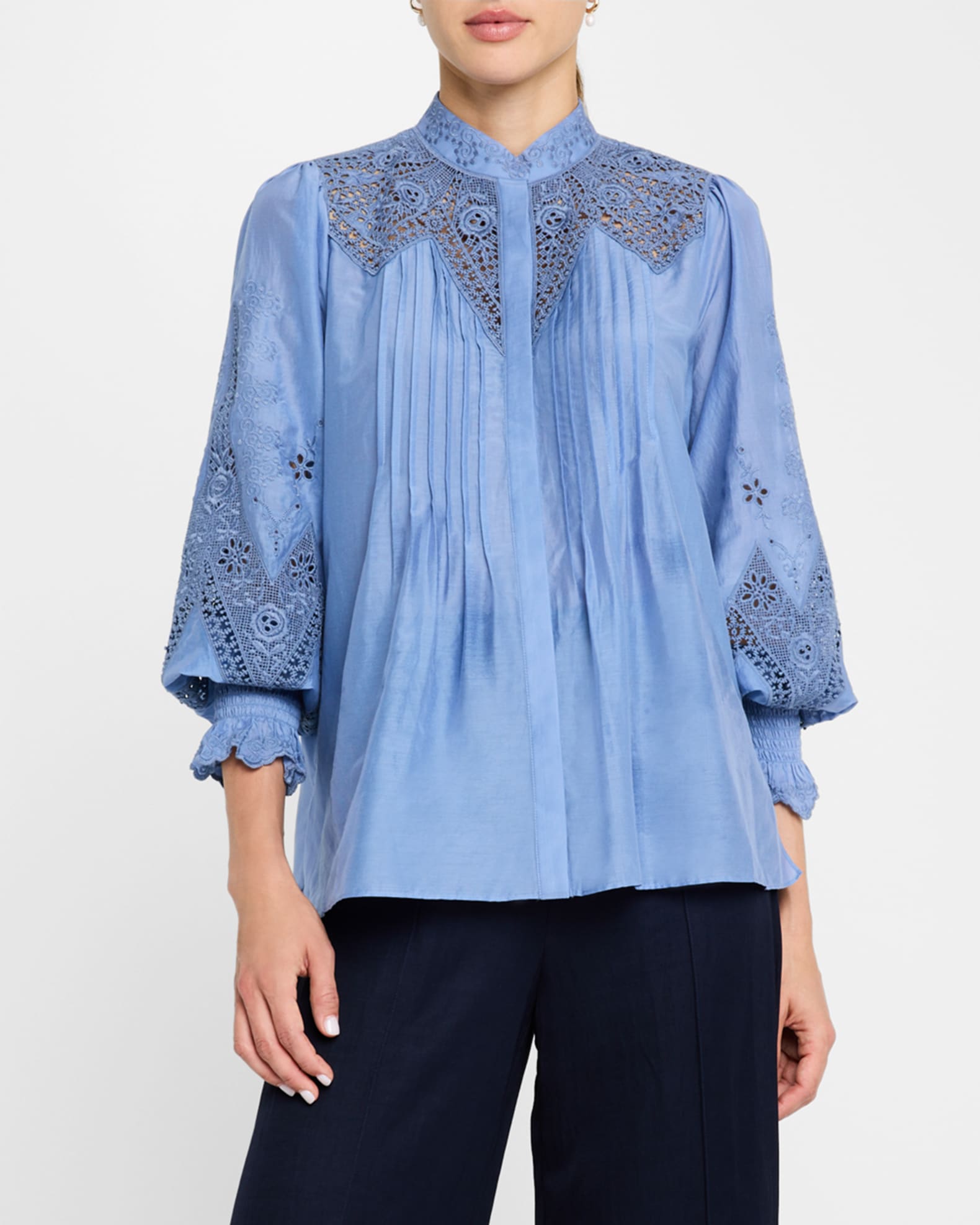 Kobi Halperin Delta Embroidered CottonSilk Blouse Neiman Marcus
