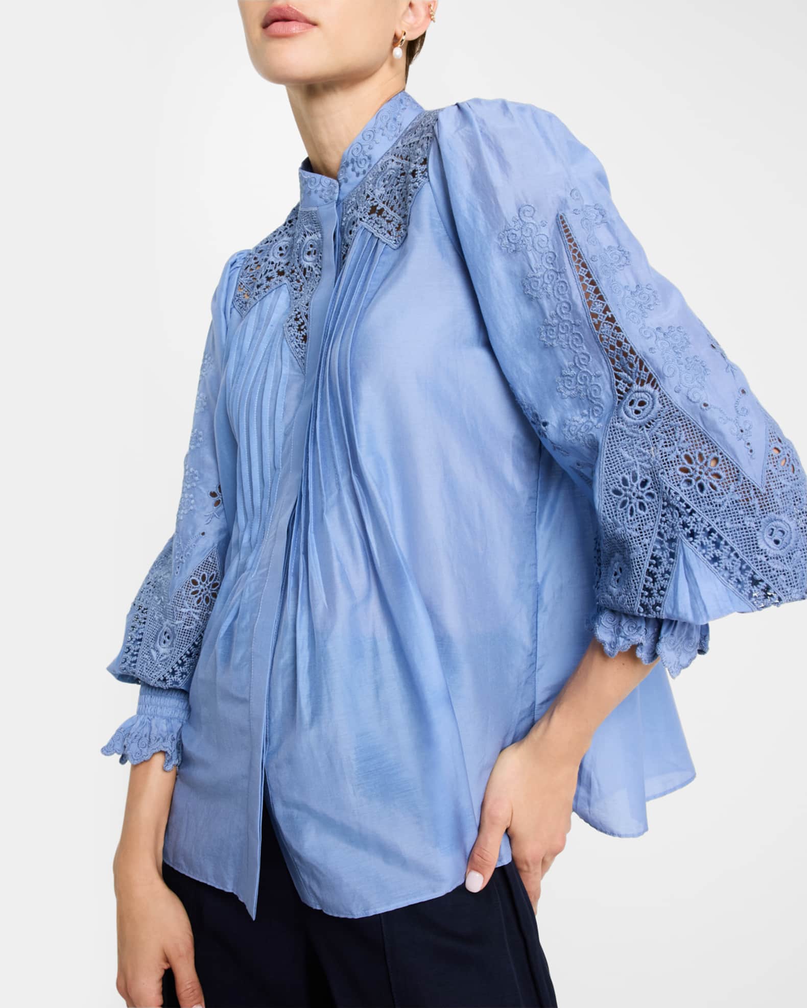 Kobi Halperin Delta Embroidered CottonSilk Blouse Neiman Marcus