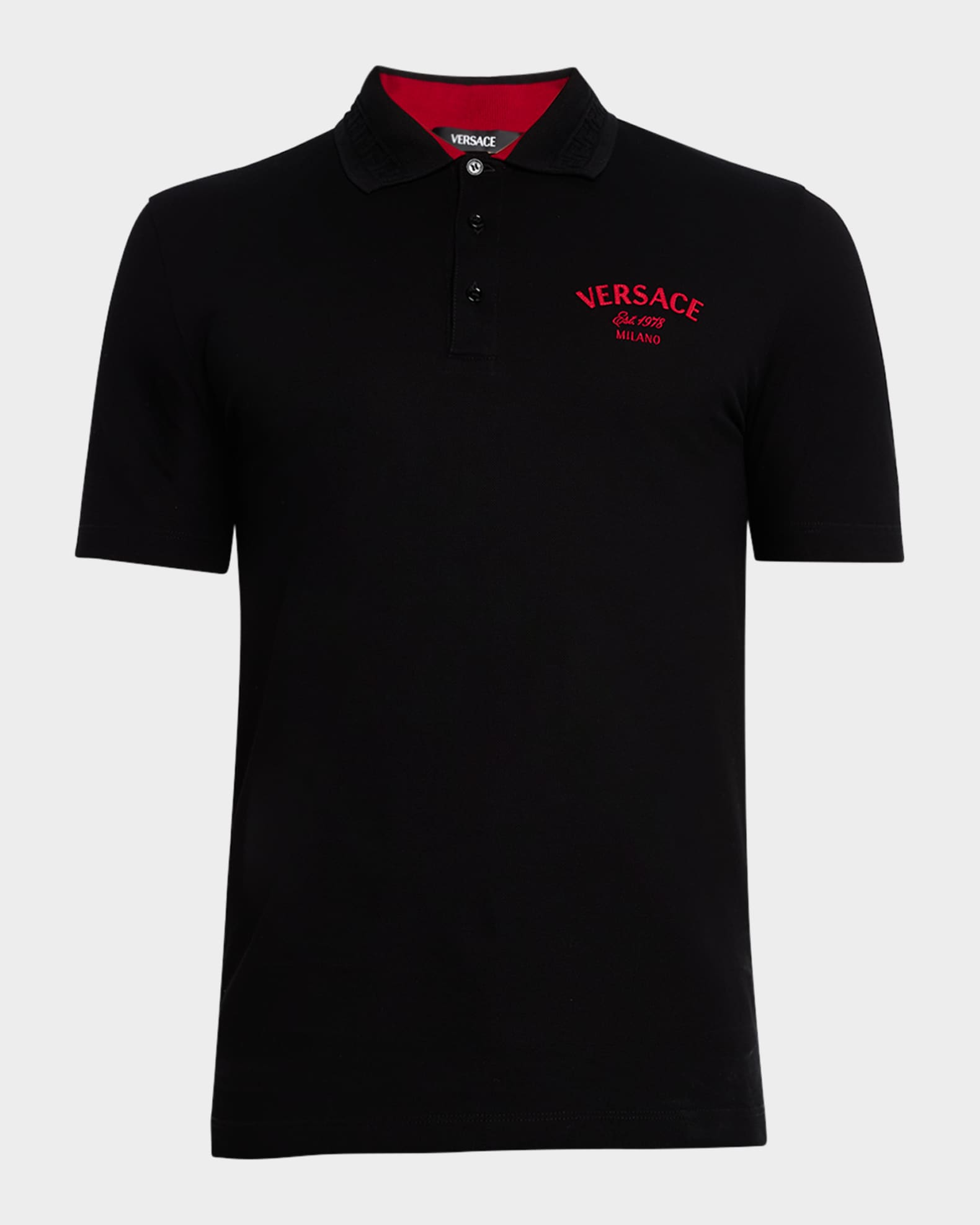 Versace Greca collar Pique Polo Shirt Black