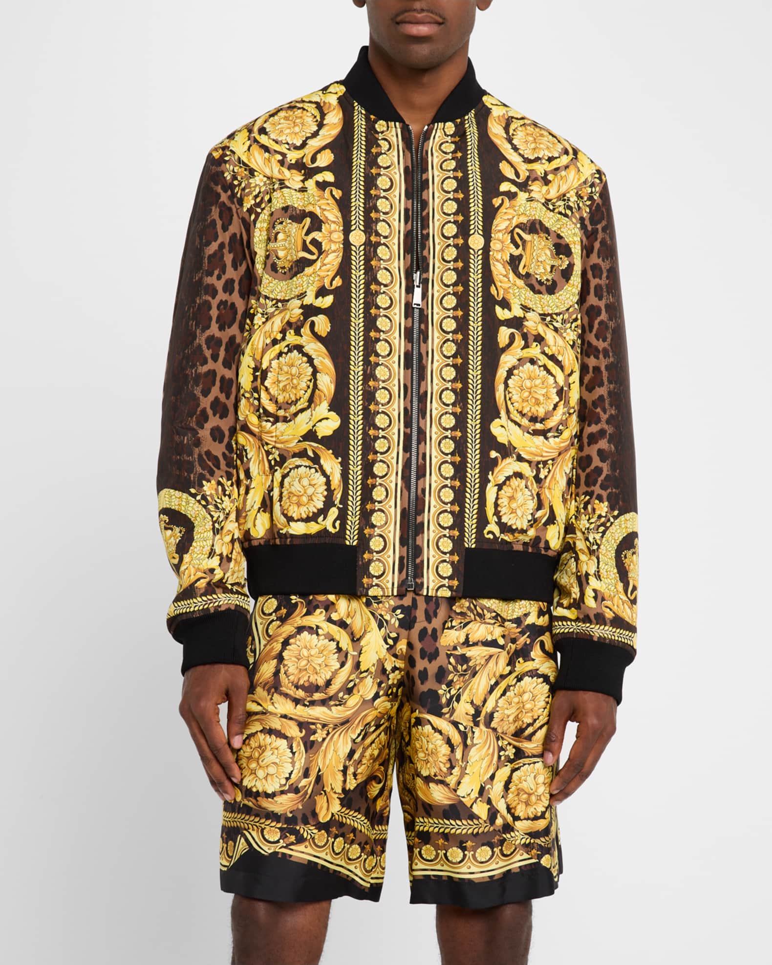 Versace Men s Wild Barocco Bomber Jacket Chestnutgold Men s 41R Coats Jackets Outerwear Bomber Jackets