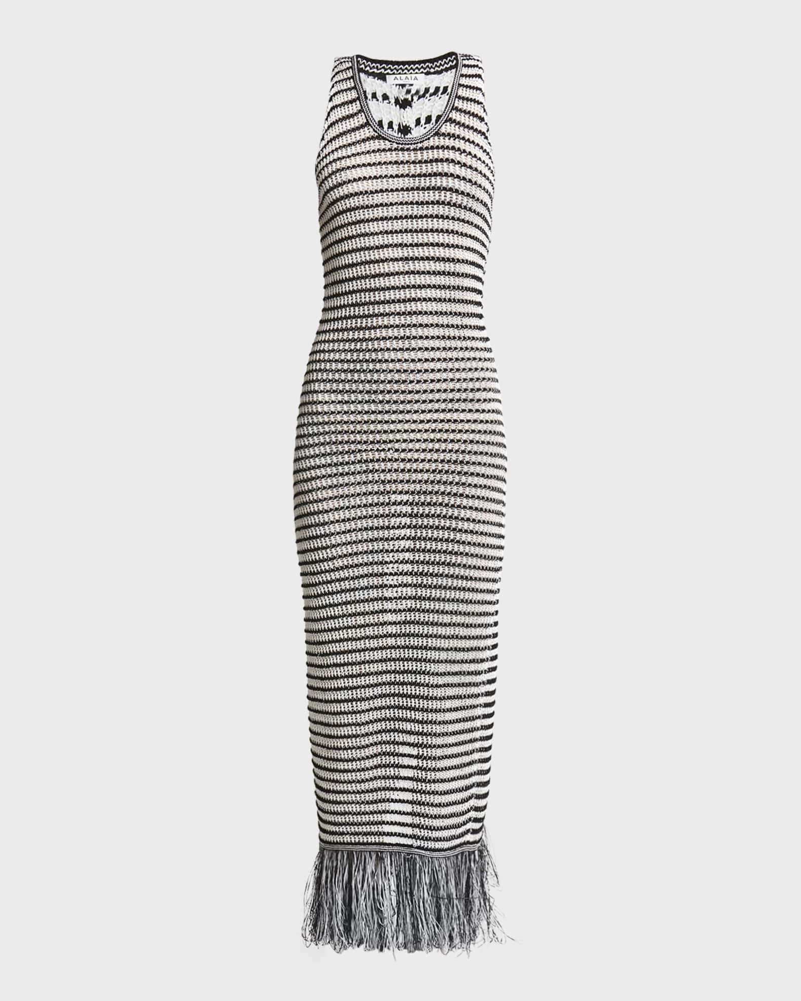 ワンピース Alaia Striped Knit Dress ALAIA Striped Crochet-Knit Sleeveless Maxi Dress With Fringe