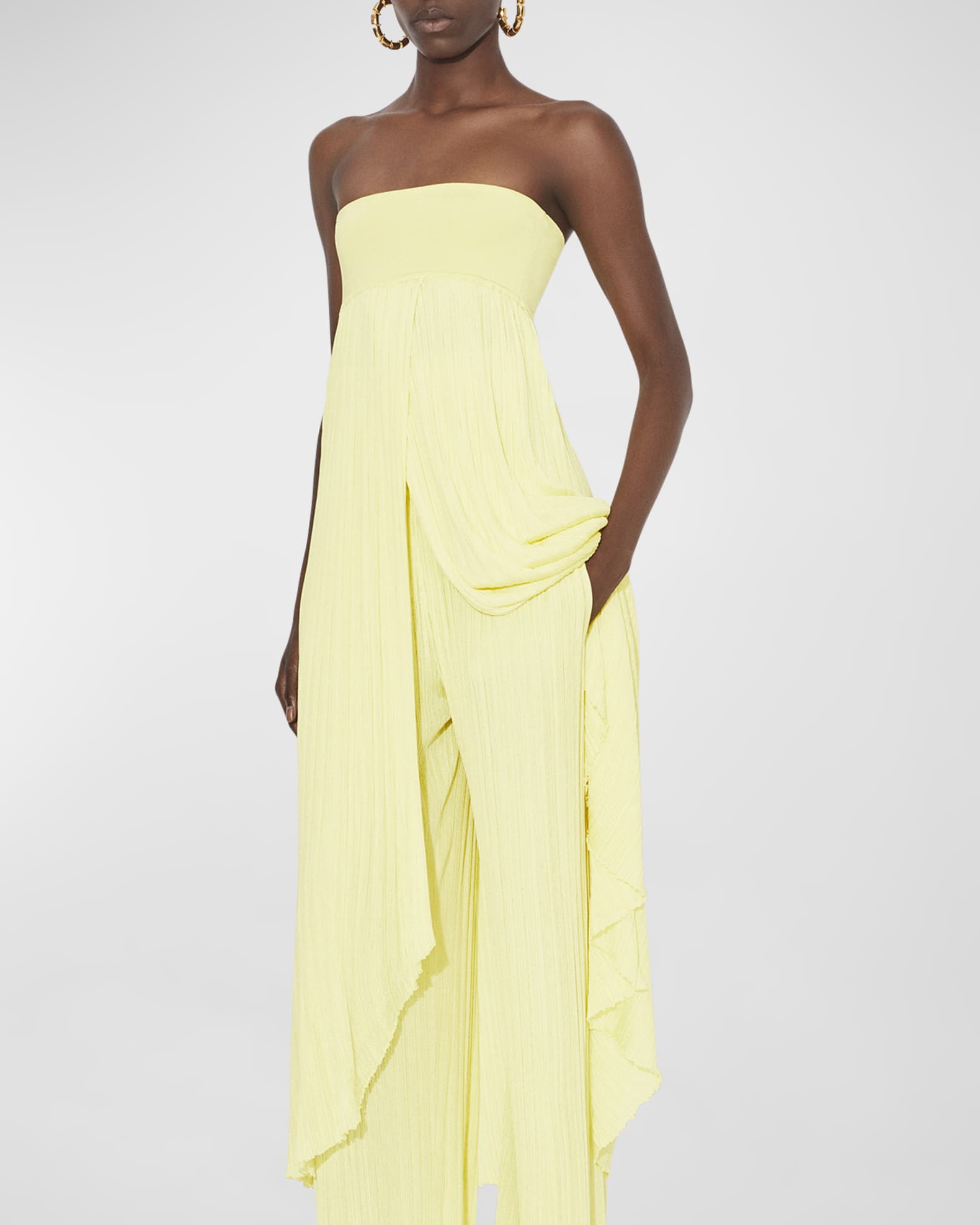 ALAIA Strapless Pleated Bustier Midi Dress