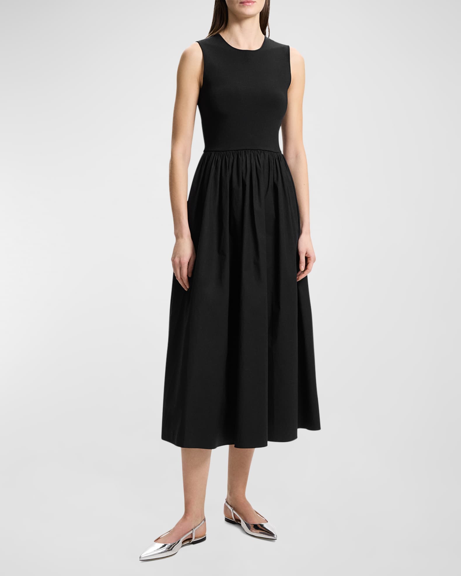 Theory Sleeveless Supima® Cotton Fit & Flare Midi Dress | Neiman Marcus
