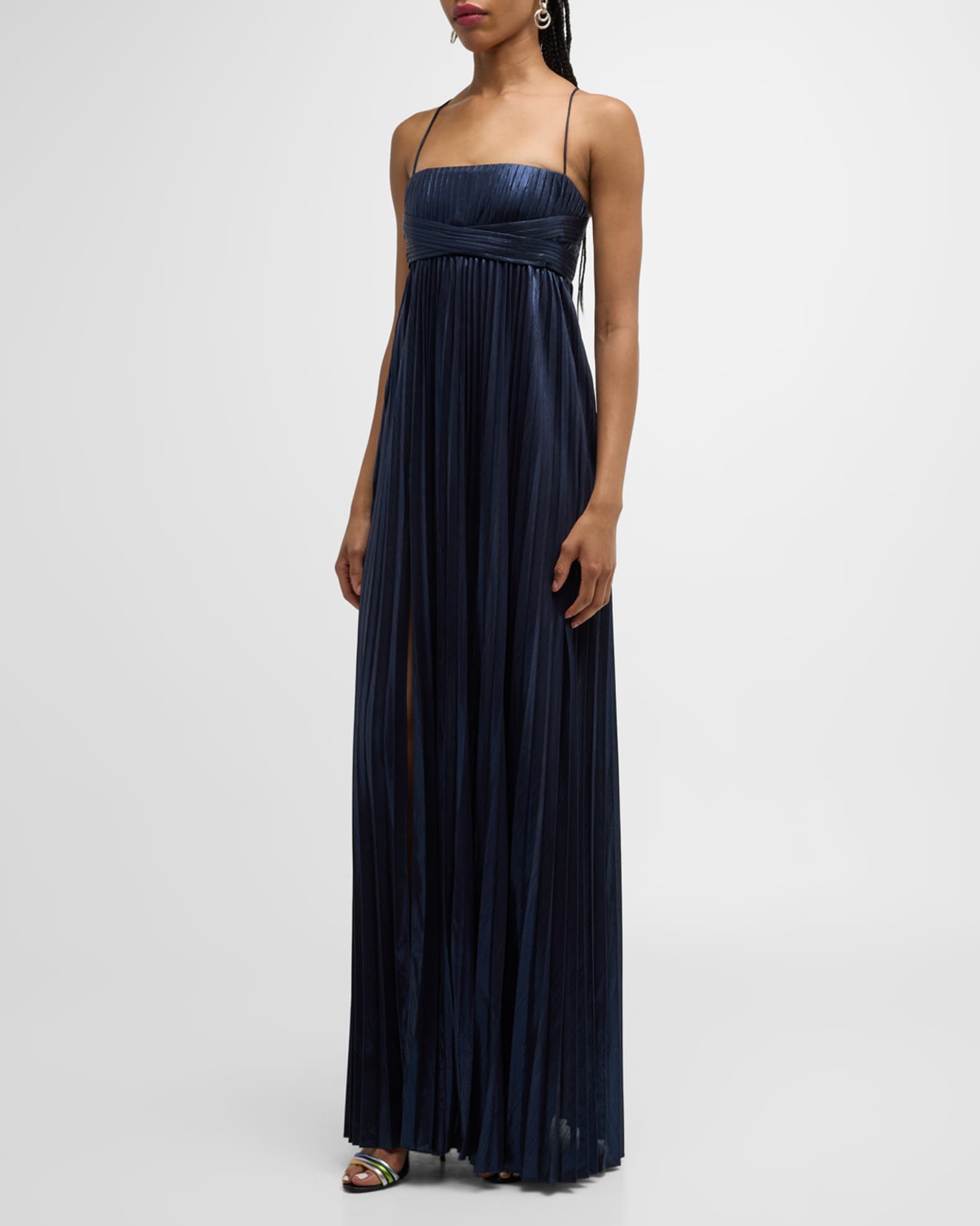 Zinnia Pleated Metallic Empire Gown 1
