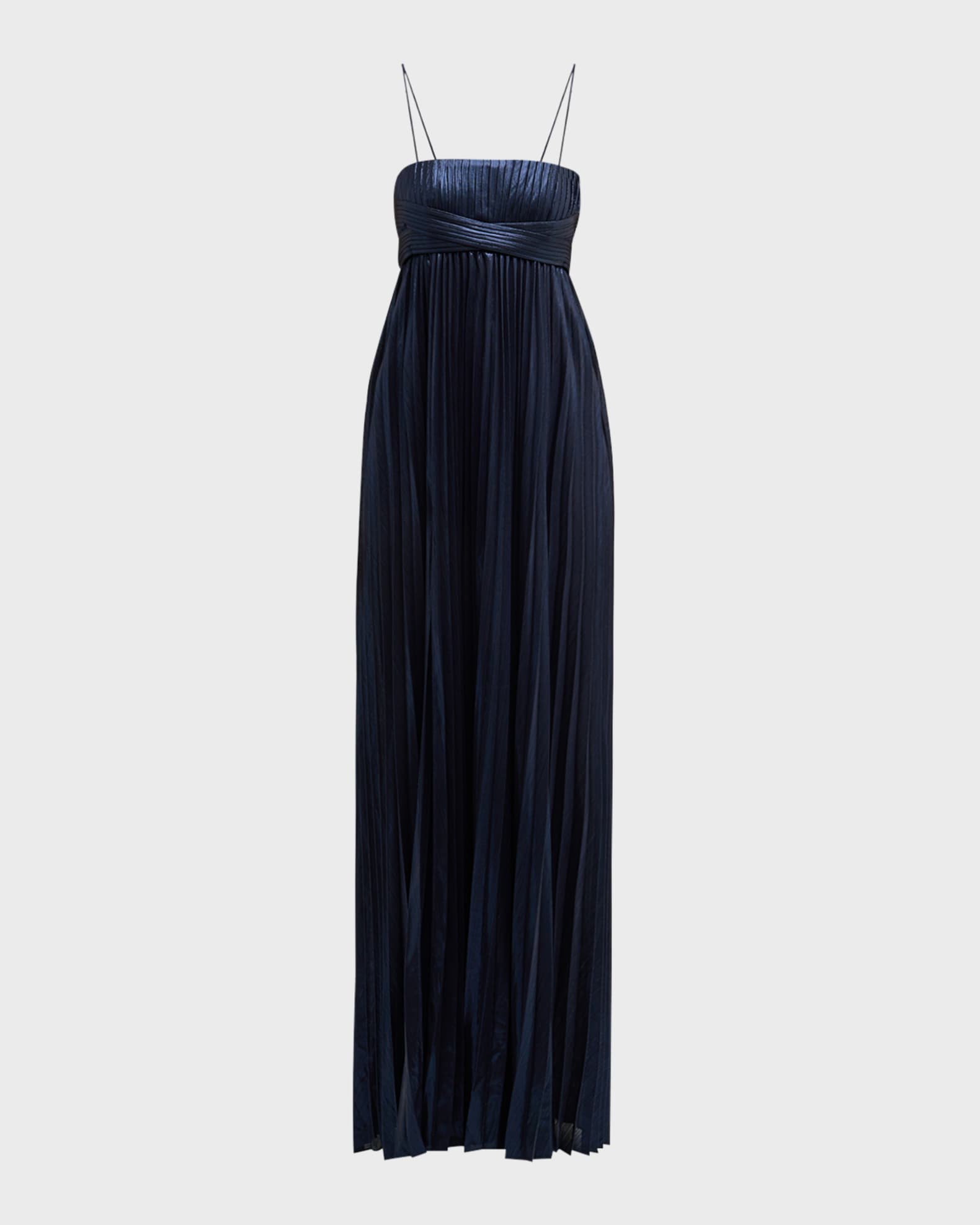 Zinnia Pleated Metallic Empire Gown 0