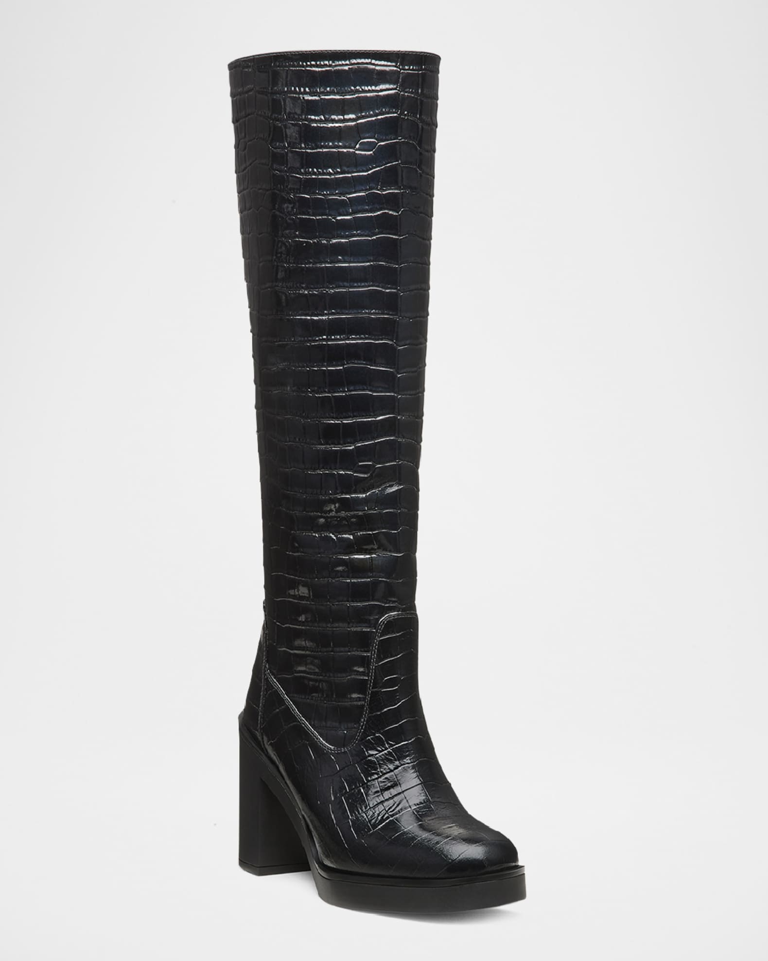 Bethenny Croc-Embossed Leather Block-Heel Boots