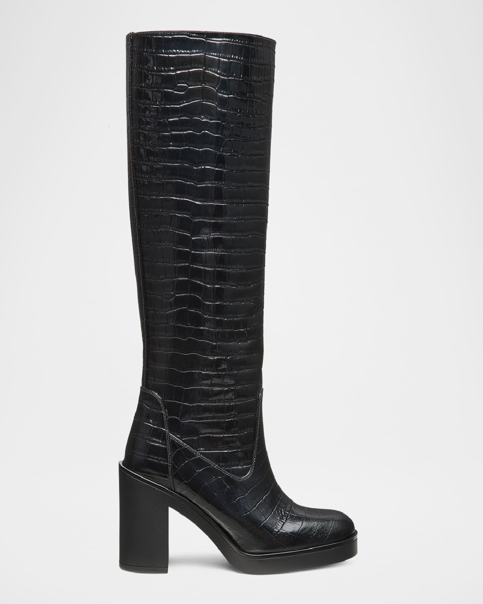 Bethenny Croc-Embossed Leather Block-Heel Boots 0