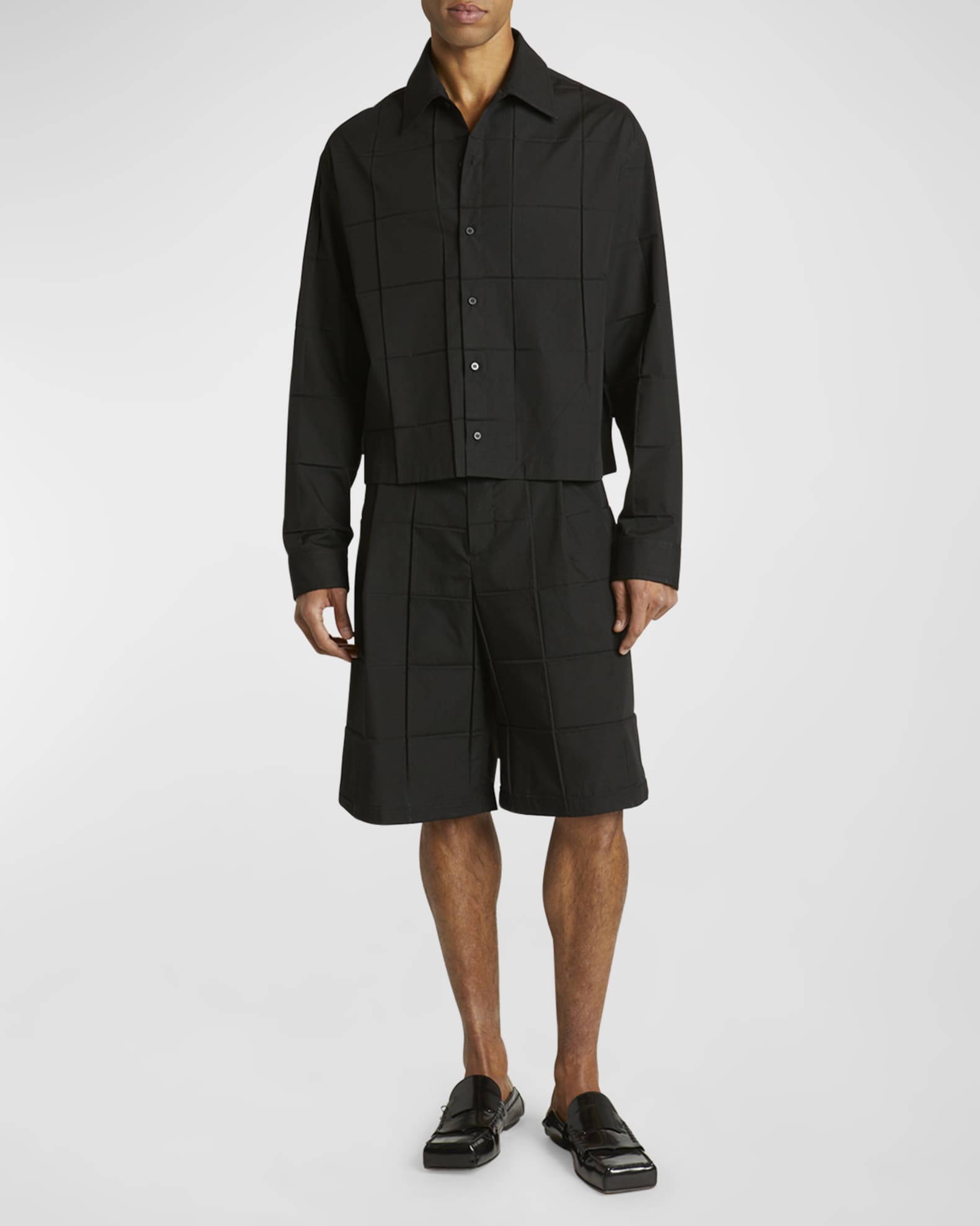 Men's Square Paneled Button-Down Shirt 1