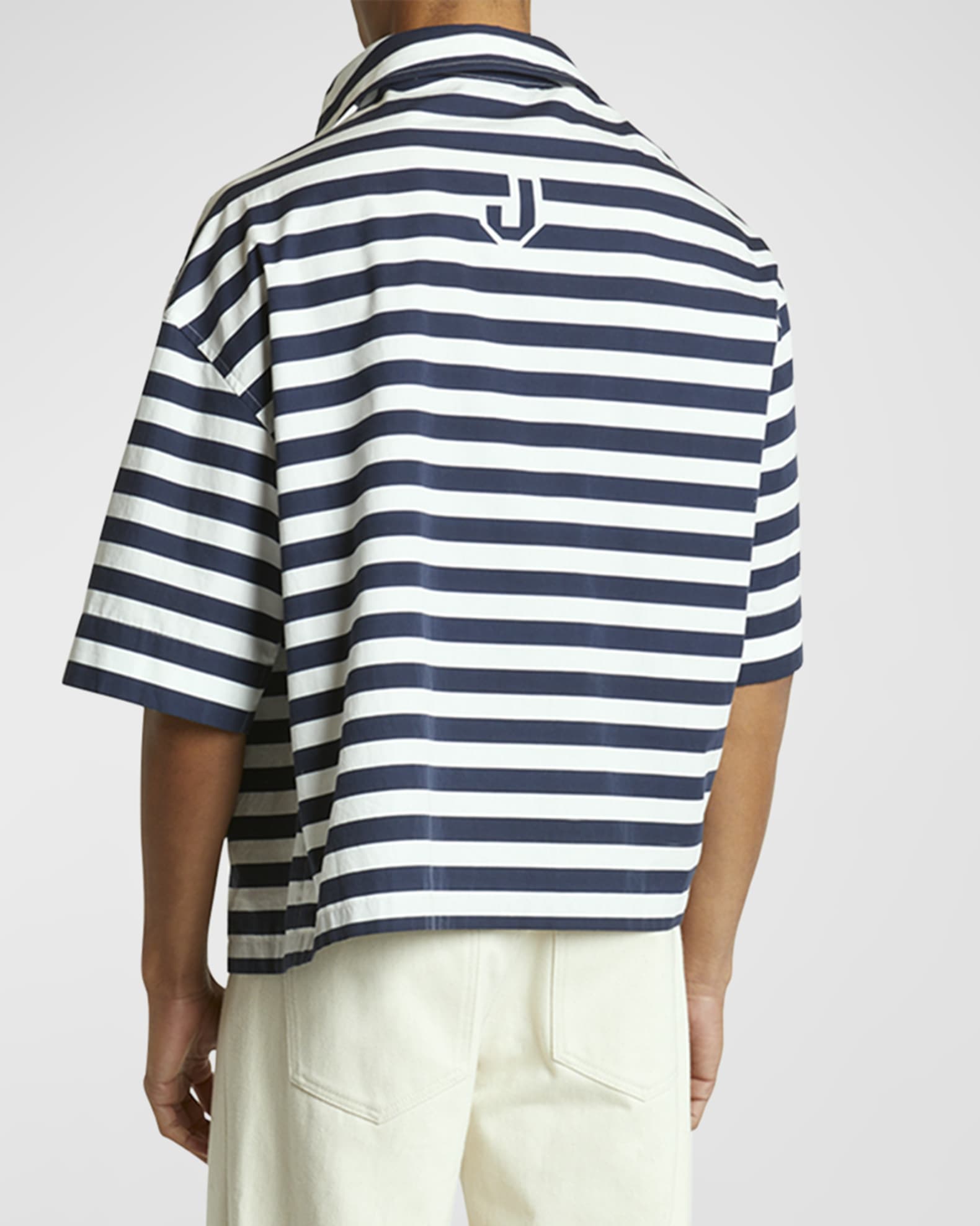 Jacquemus Men's Pablo Asymmetric Striped Sport Shirt