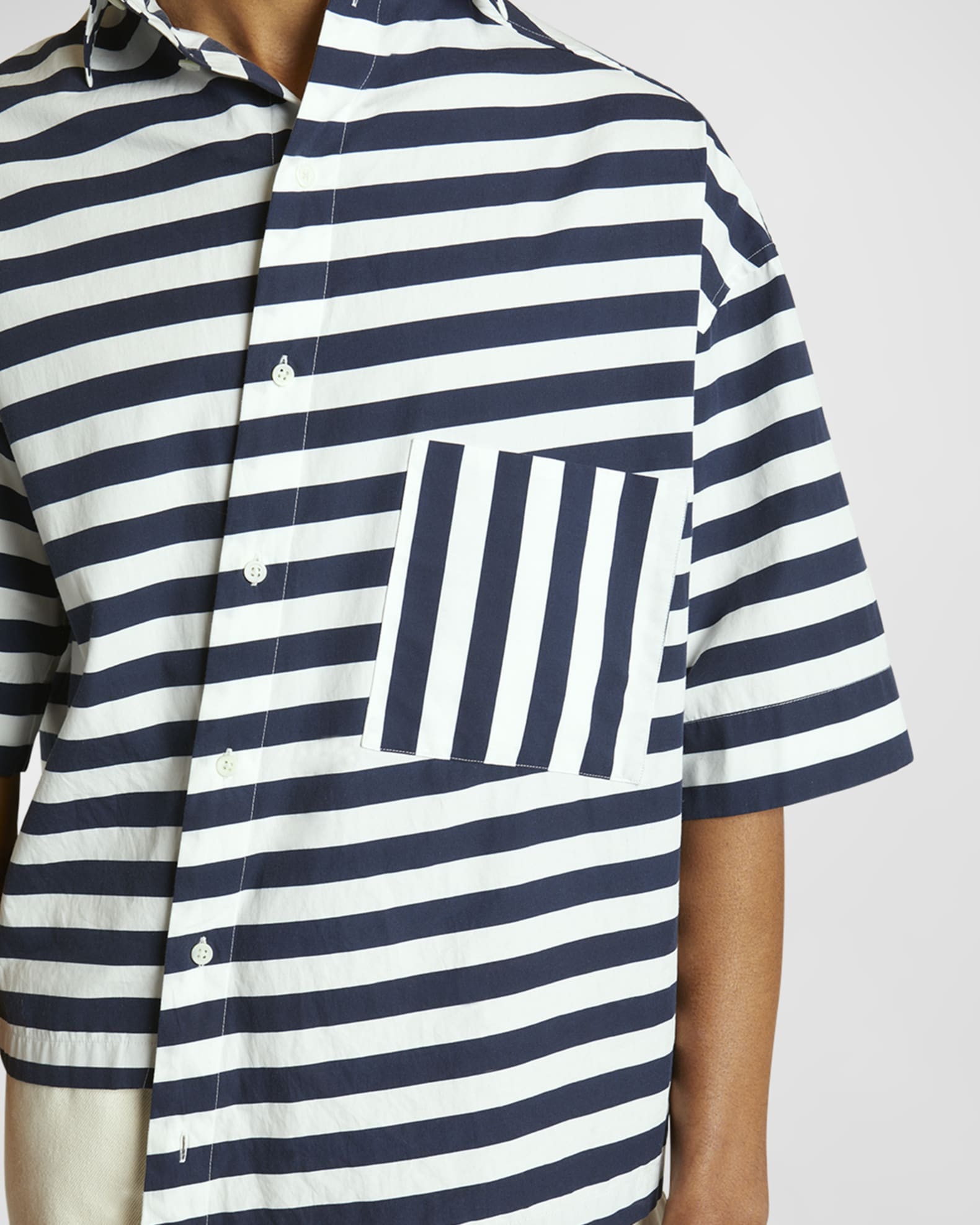 Jacquemus Men's Pablo Asymmetric Striped Sport Shirt