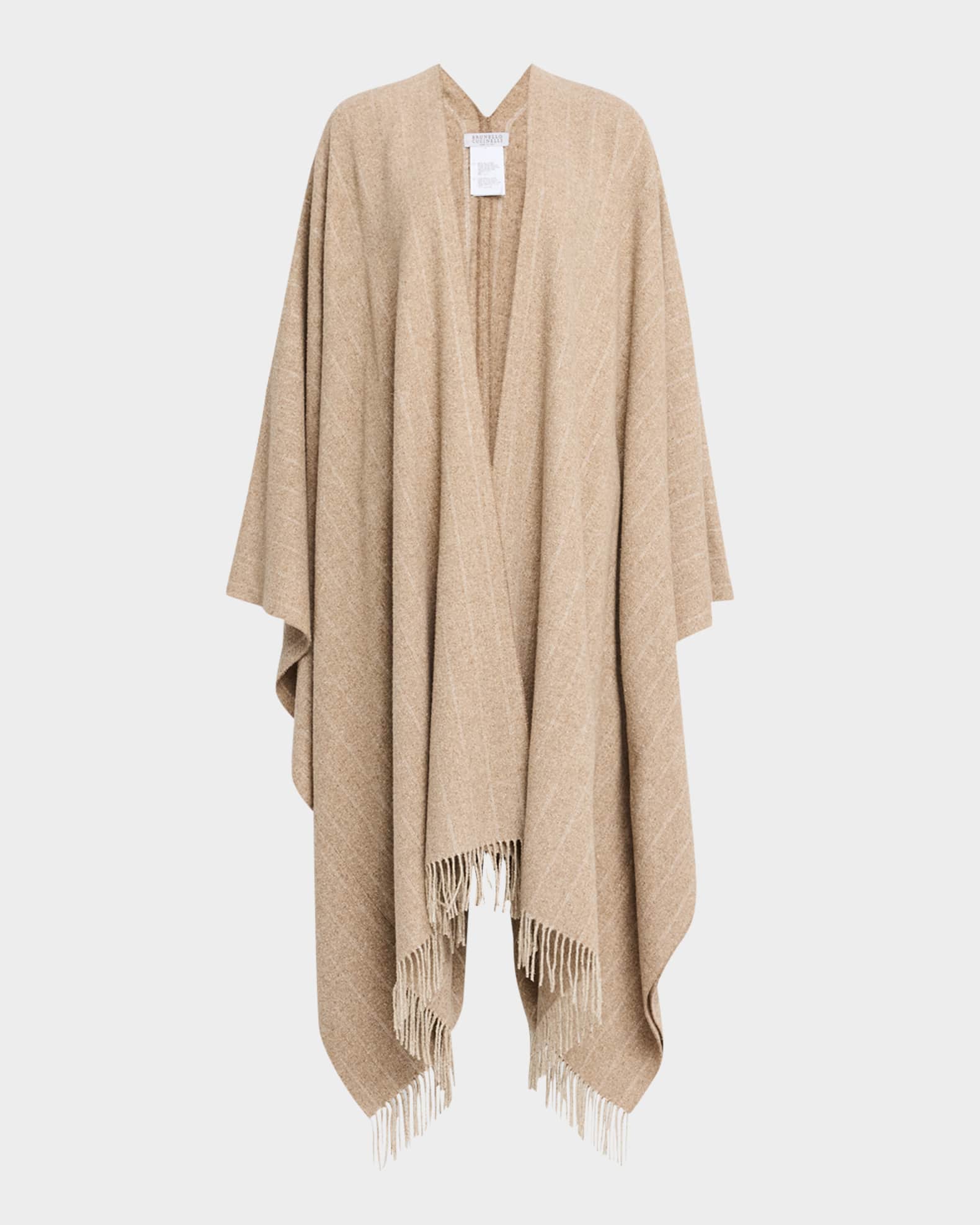 Metallic Chalk Stripe Cashmere Poncho