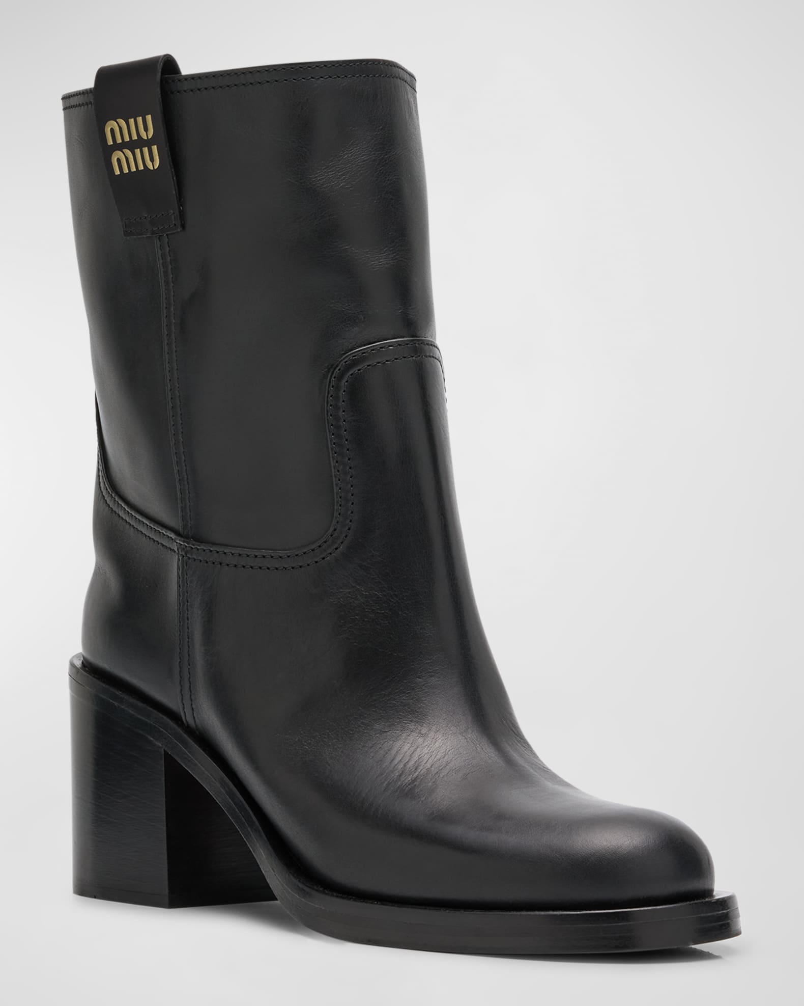 Miu Miu Calfskin Short Moto Booties Neiman Marcus