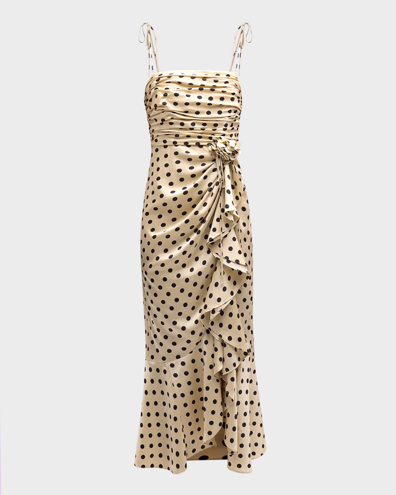 Cinq a Sept Mireya Ruffled Polka-Dot Midi Flounce Dress