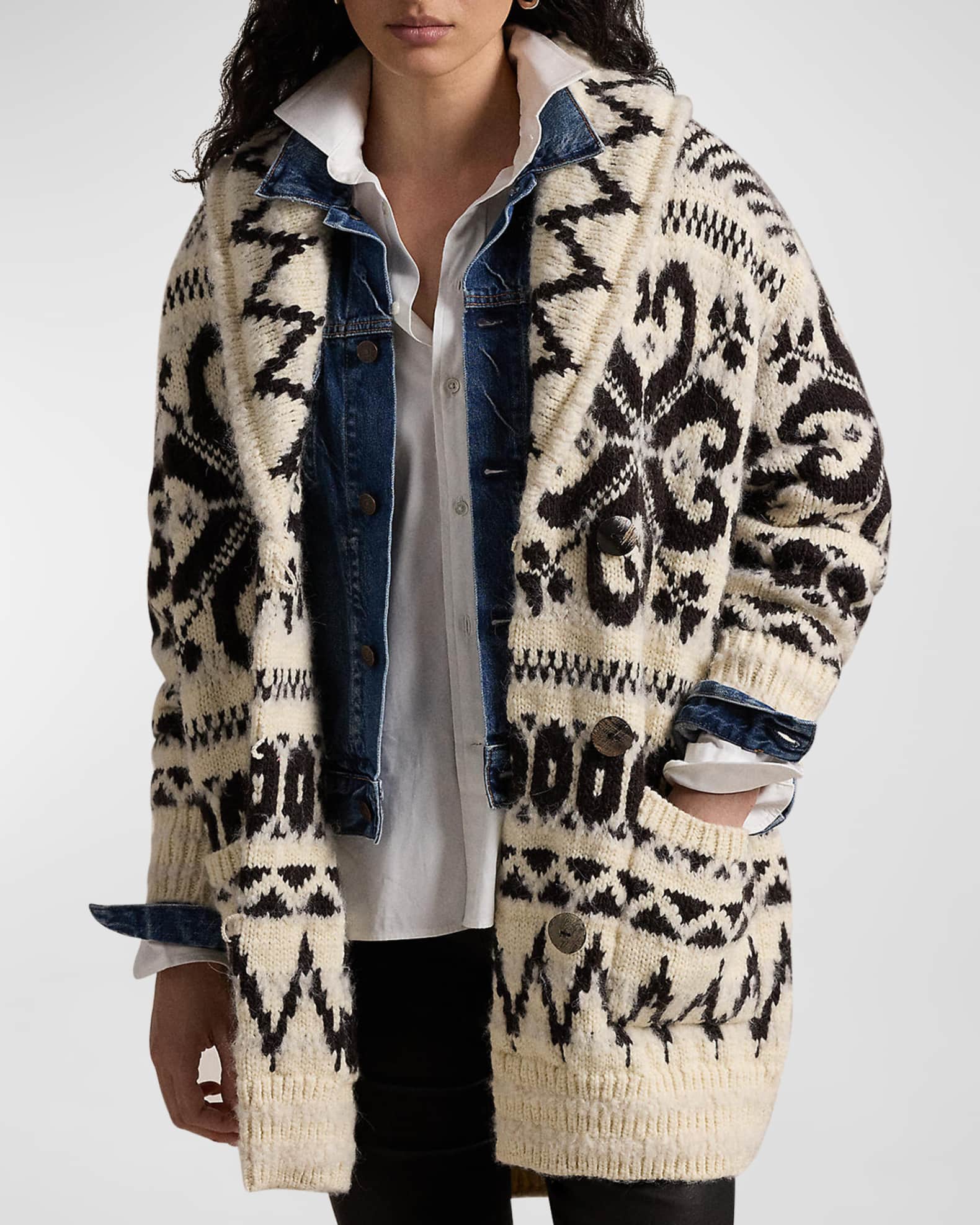 Wool-Blend Shawl-Collar Cardigan