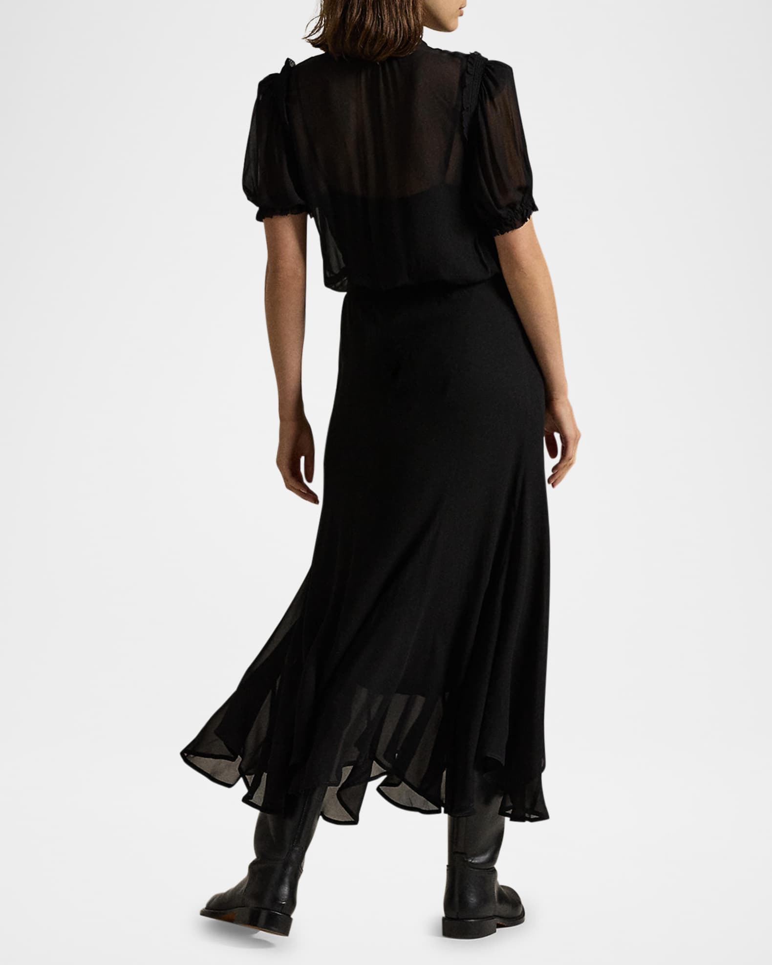 Ralph Lauren Women s Georgette Tie Neck Dress Size S in Polo Black