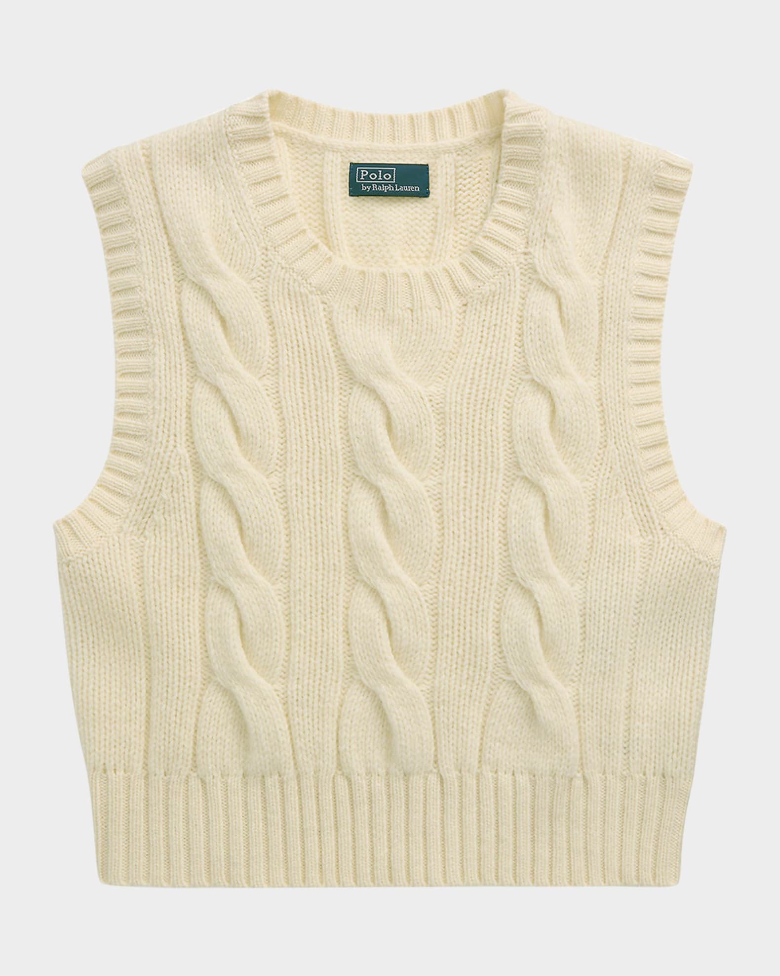 Polo Ralph Lauren Cropped Cable Wool Cashmere Sweater in Cream Size M