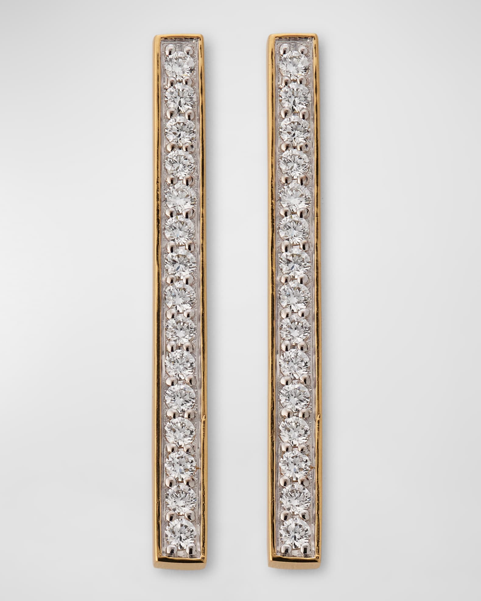 Classic 18K Yellow Gold Diamond Bar Earrings, 1.25"L 0